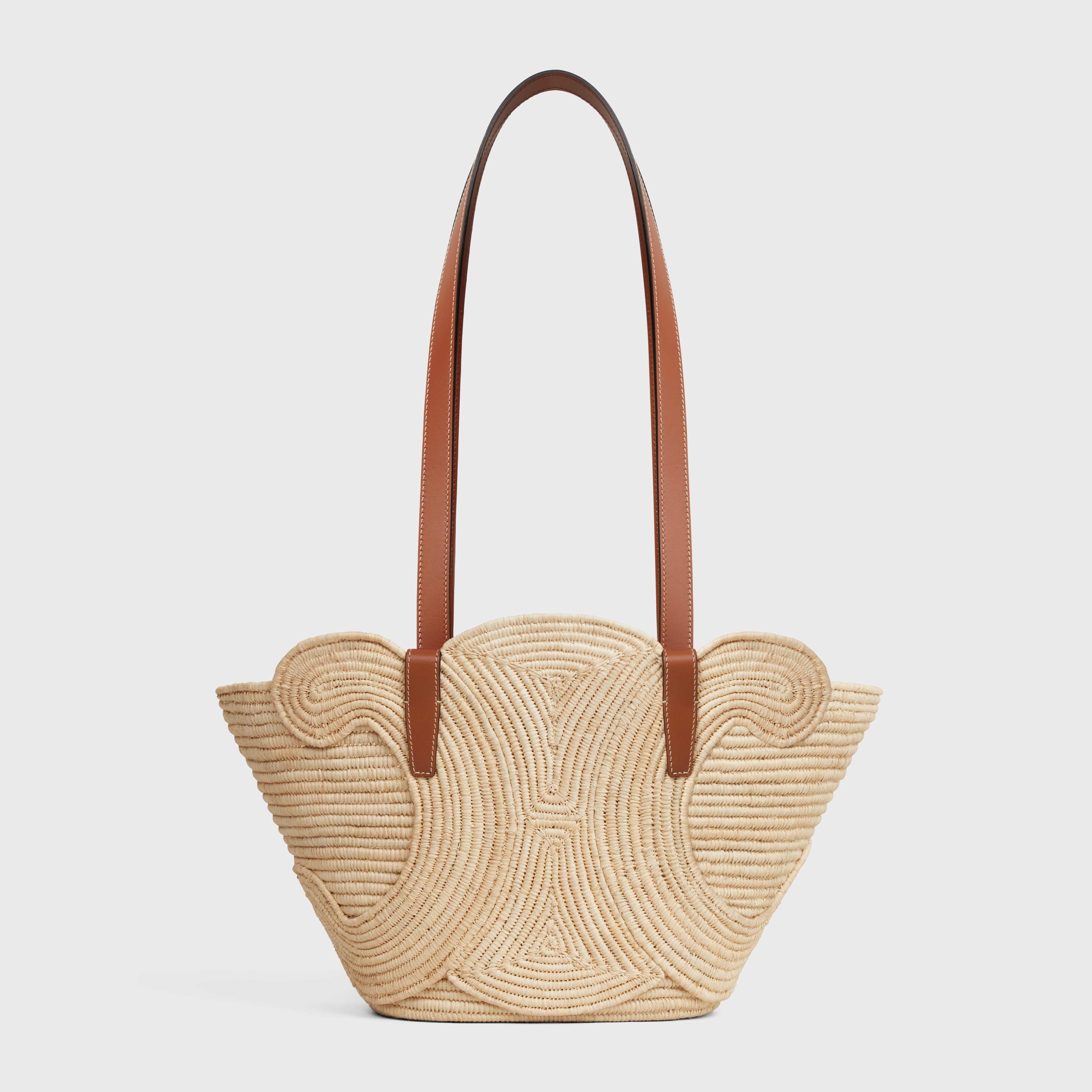 CELINE CLASSIC PANIER SMALL BRAIDED TRIOMPHE in RAFFIA and CALFSKIN - 1