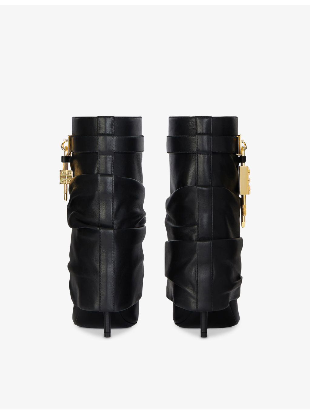 Shark Lock Stiletto Srunched Low Leather Heeled Ankle Boots - 4