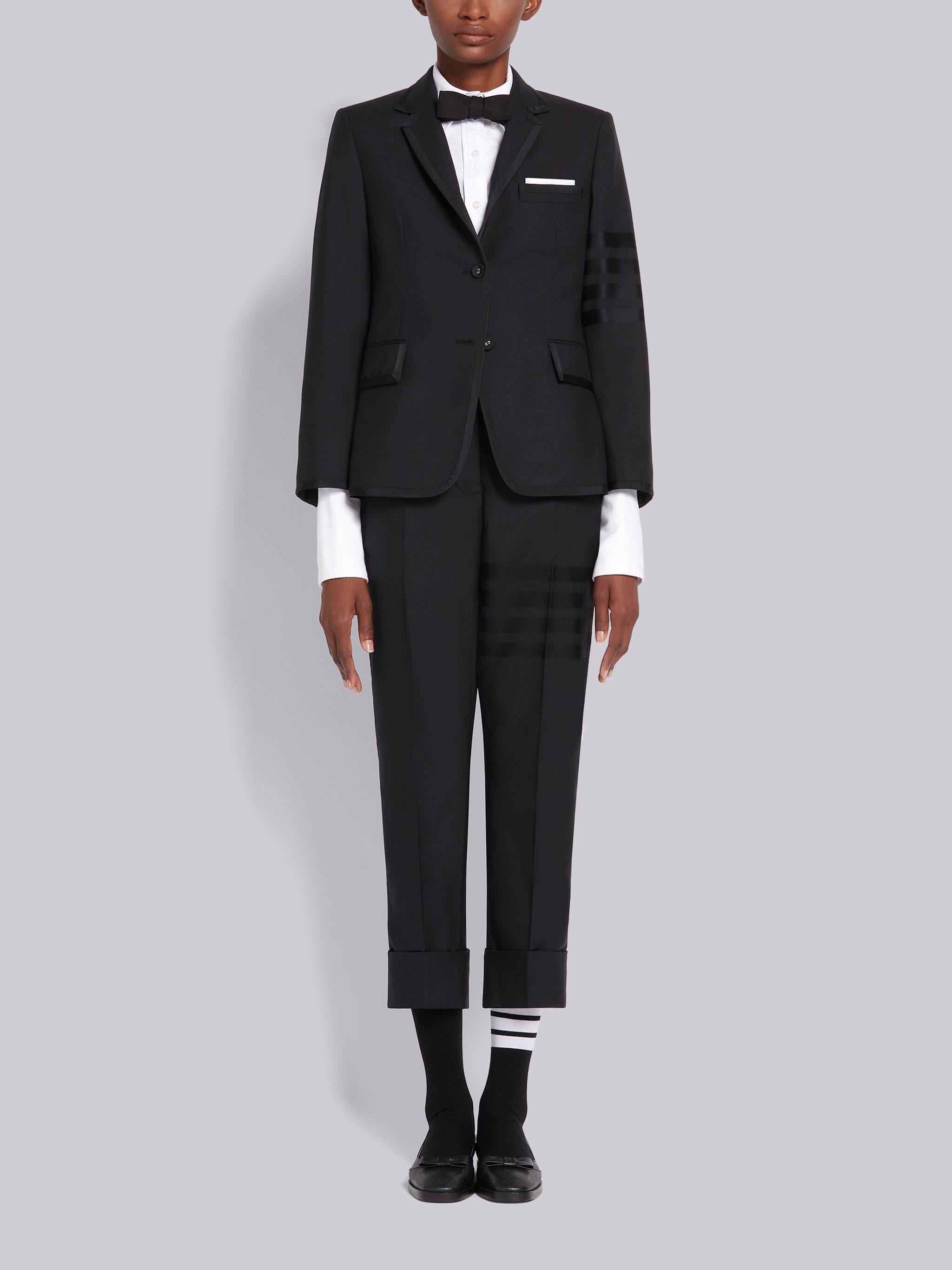 Black Wool Plain Weave Suiting Grosgrain Tipped Engineered 4-Bar Classic Trouser - 4
