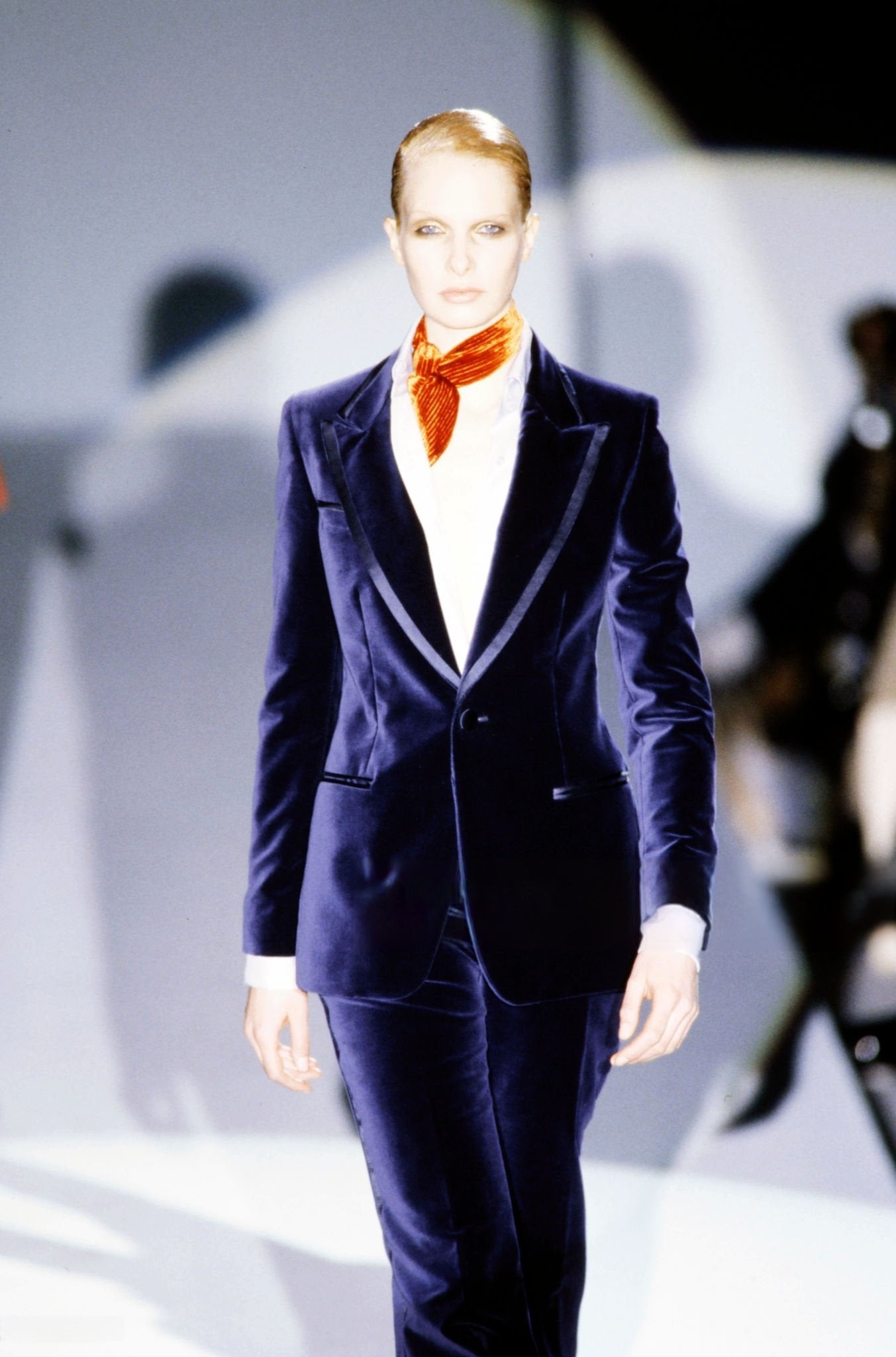 Gucci Fall 1996 Tom Ford Blue Velvet Striped Silk Scarf Neckpiece - 2