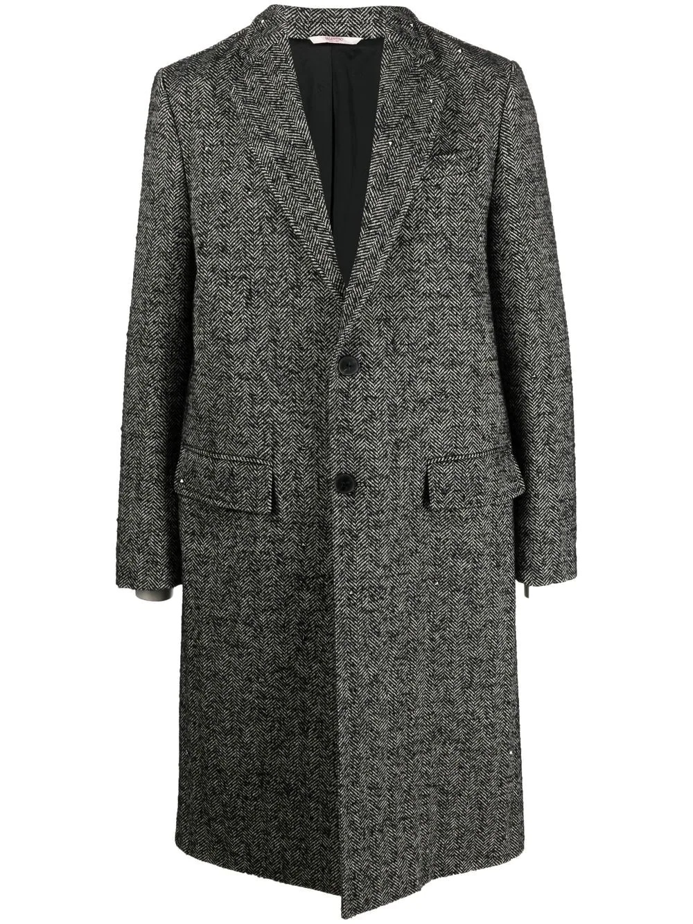 herringbone single-breasted coat - 1