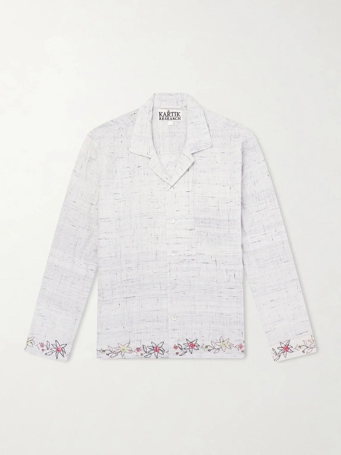 Camp-Collar Bead-Embellished Embroidered Cotton-Voile Shirt - 1