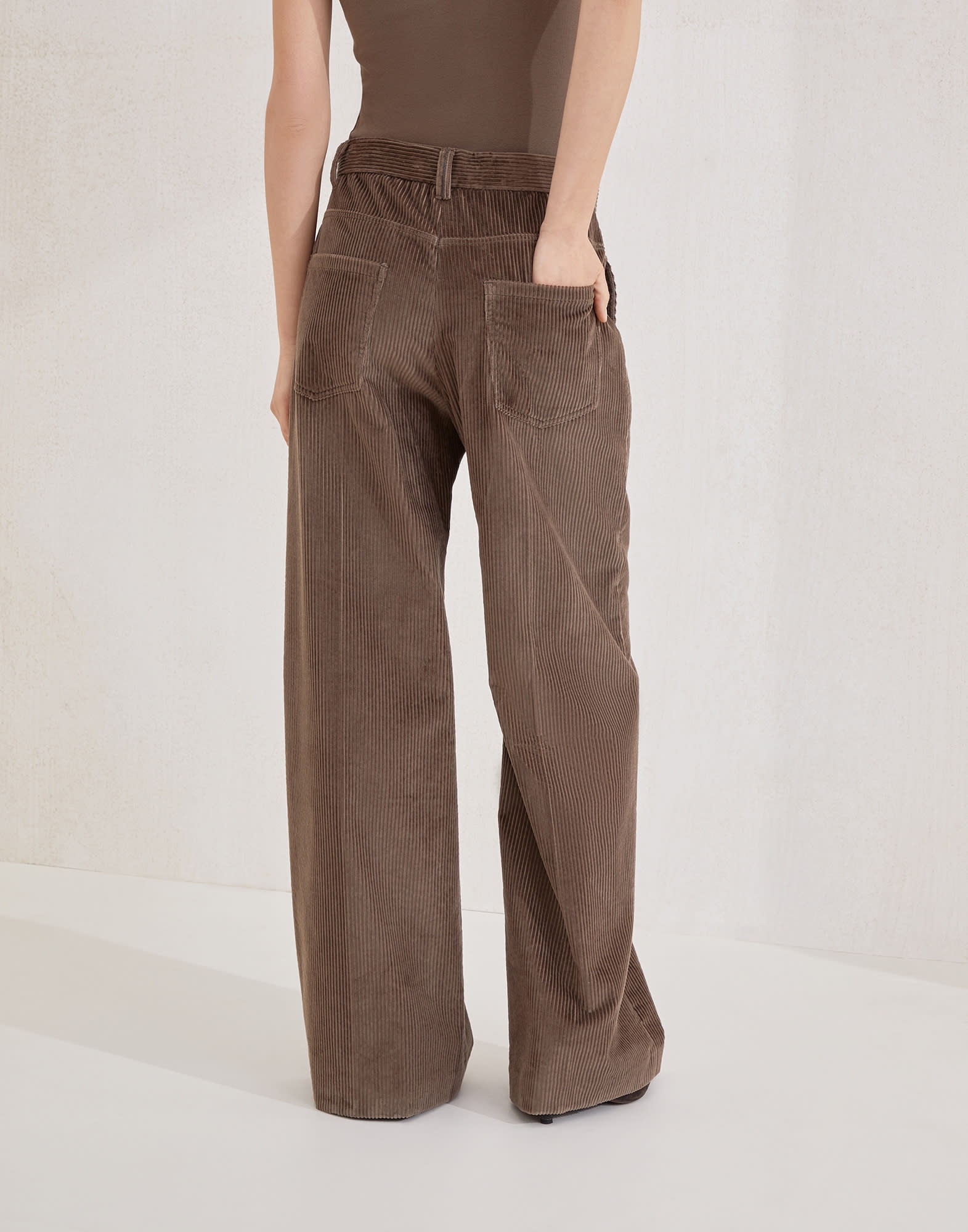 Cotton corduroy loose trousers with monili - 2