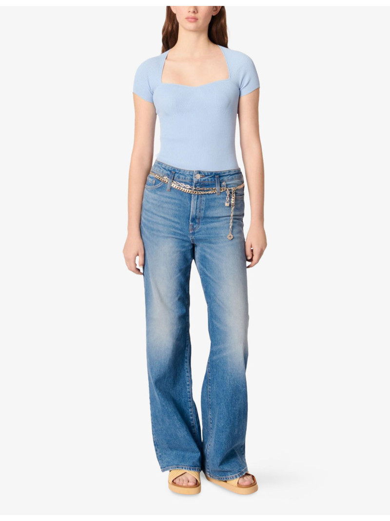maje Sweetheart-neck short-sleeve stretch-knit jumper outlook