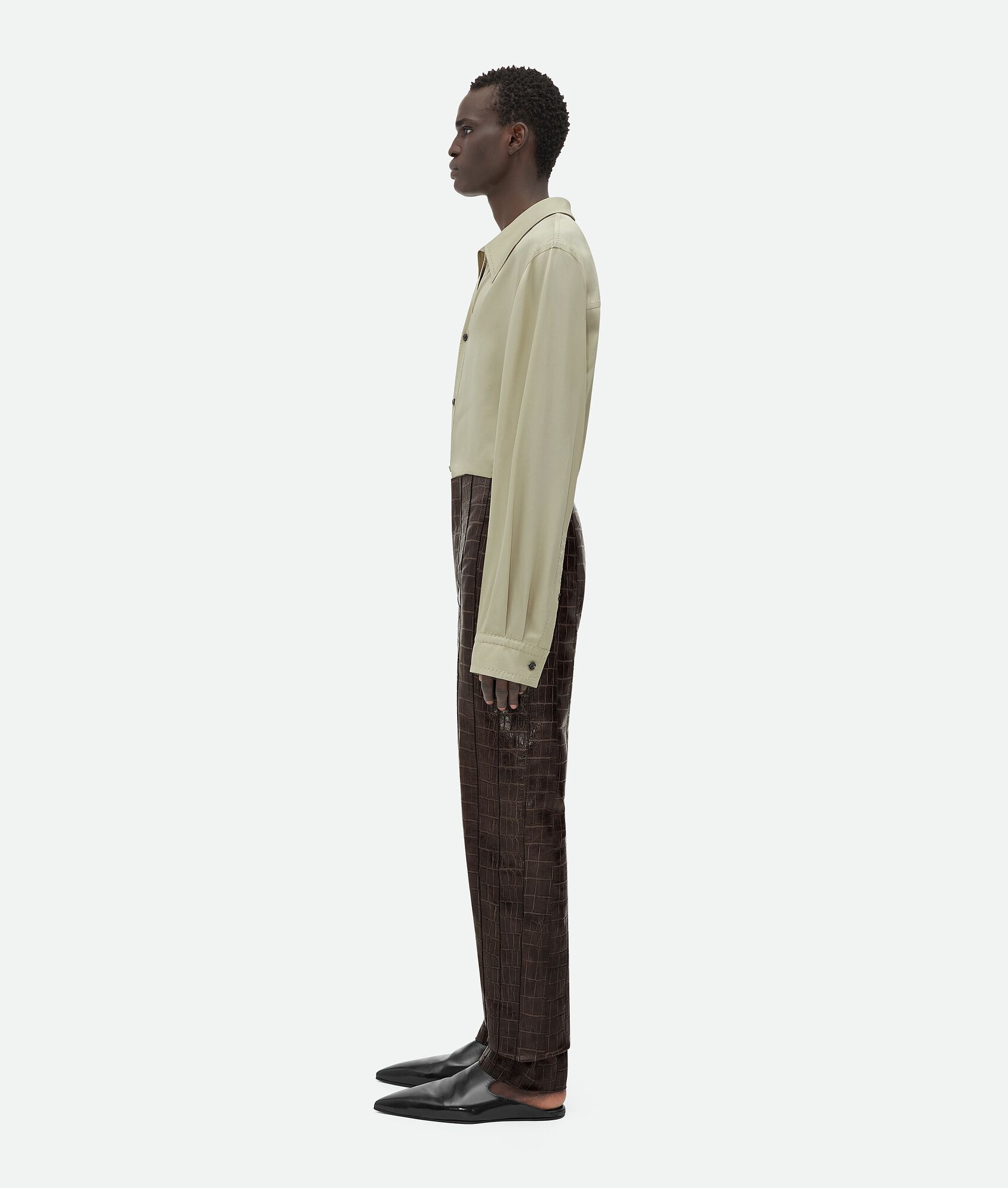Crocodile-Effect Leather Pants - 2