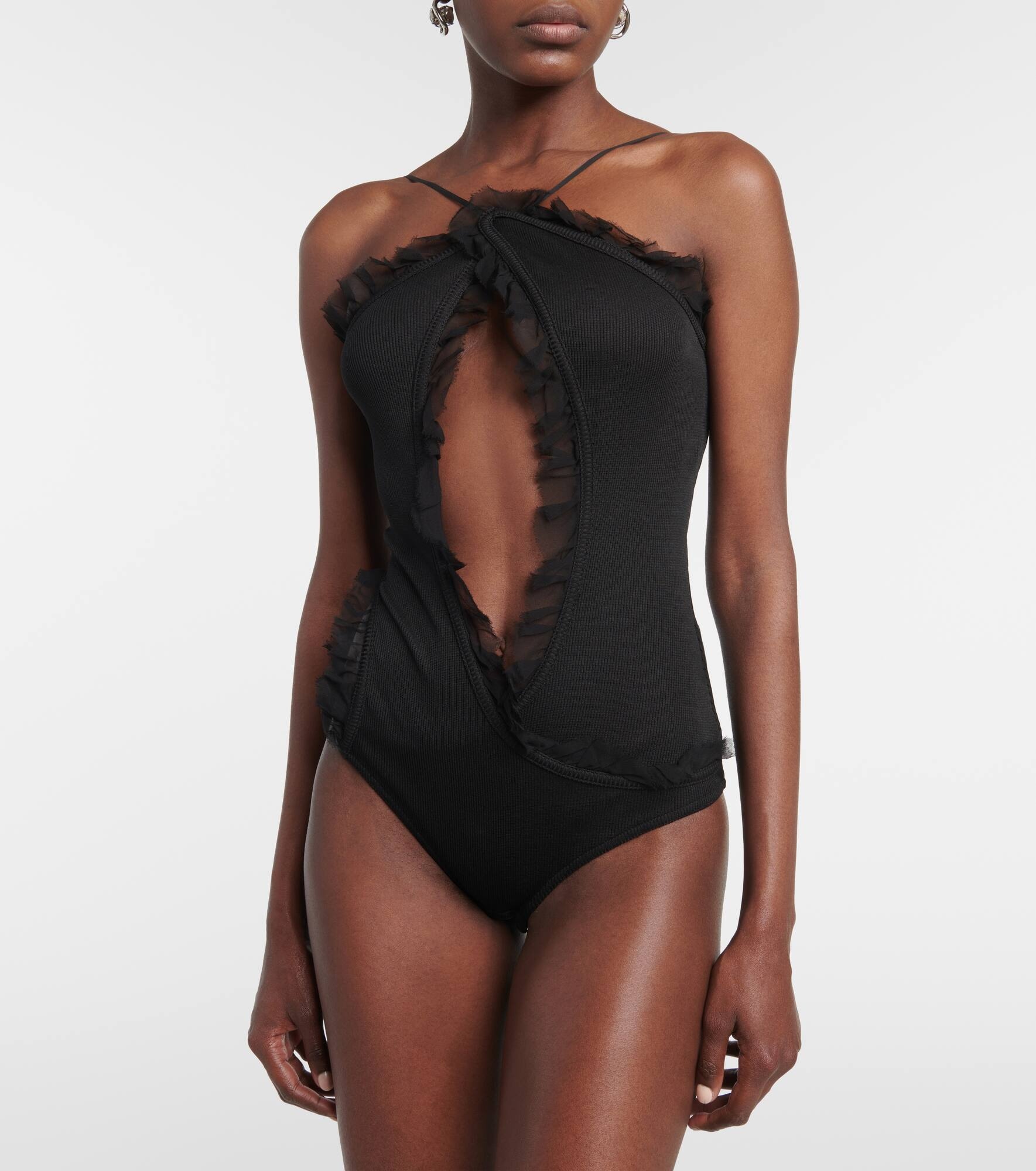 Carina georgette-trimmed bodysuit - 3