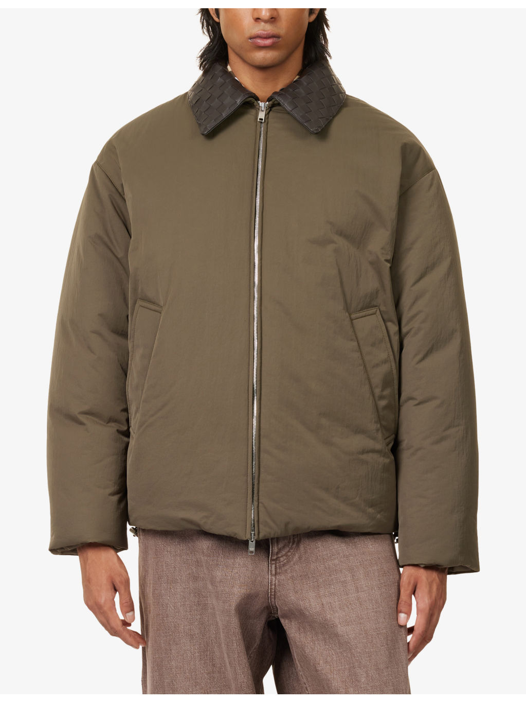 Intrecciato-Collar Washed Tech Puffer Jacket - 3