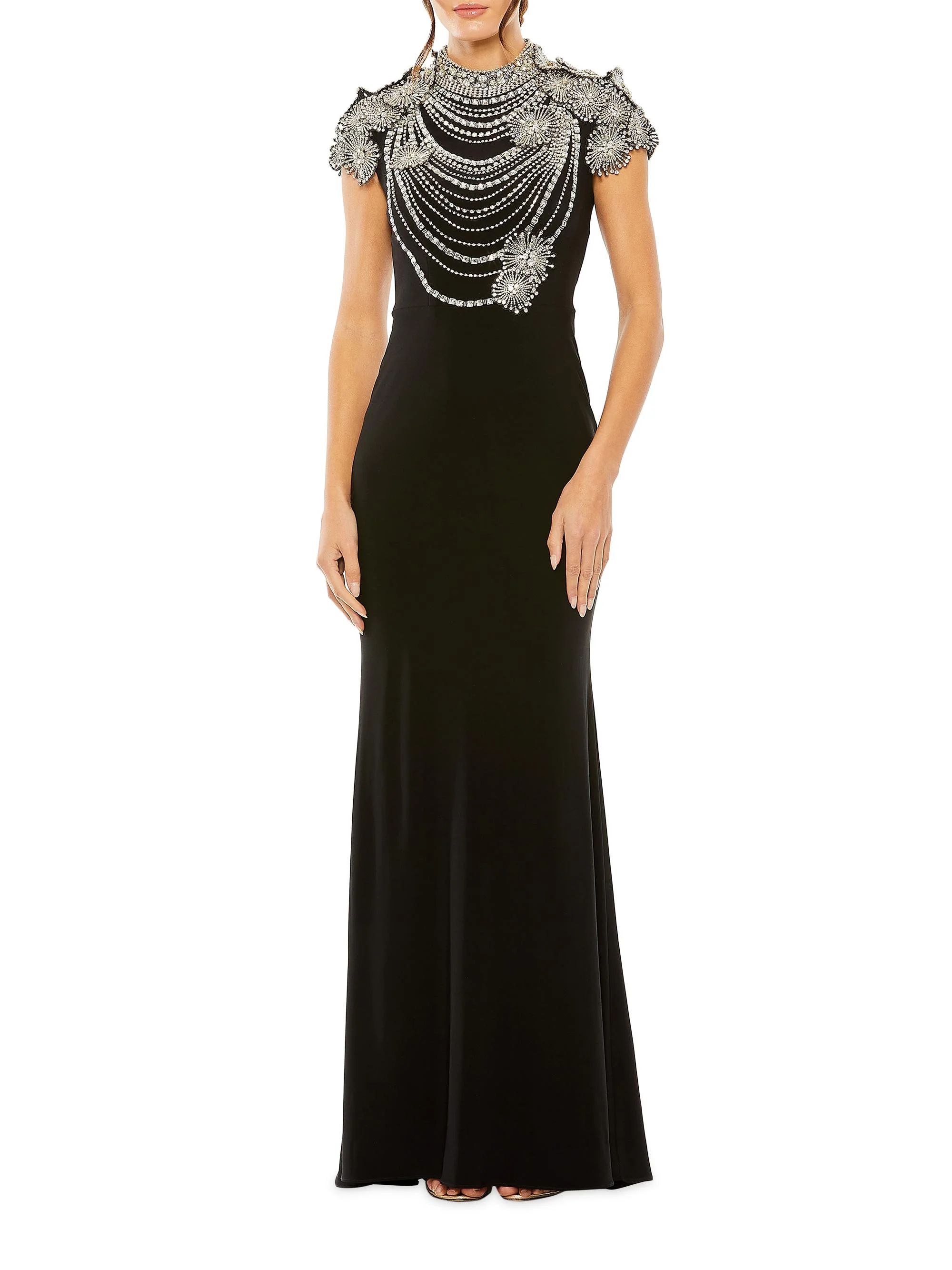 Women's Embellished Crepe Column Gown - Black - 1