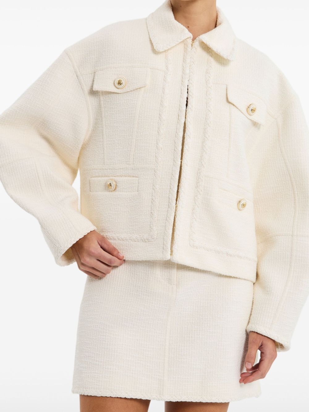 bouclé button-up jacket - 5
