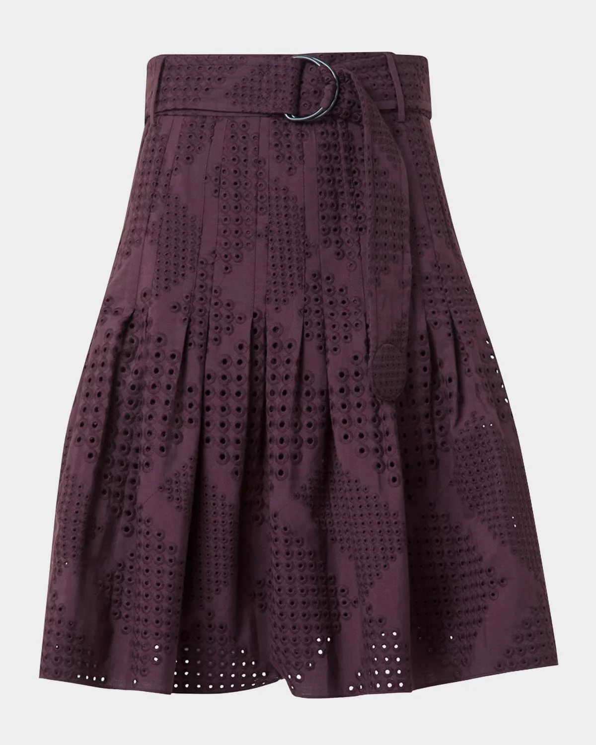 Diamond Eyelet Cotton Poplin Belted Flare Skirt - 1