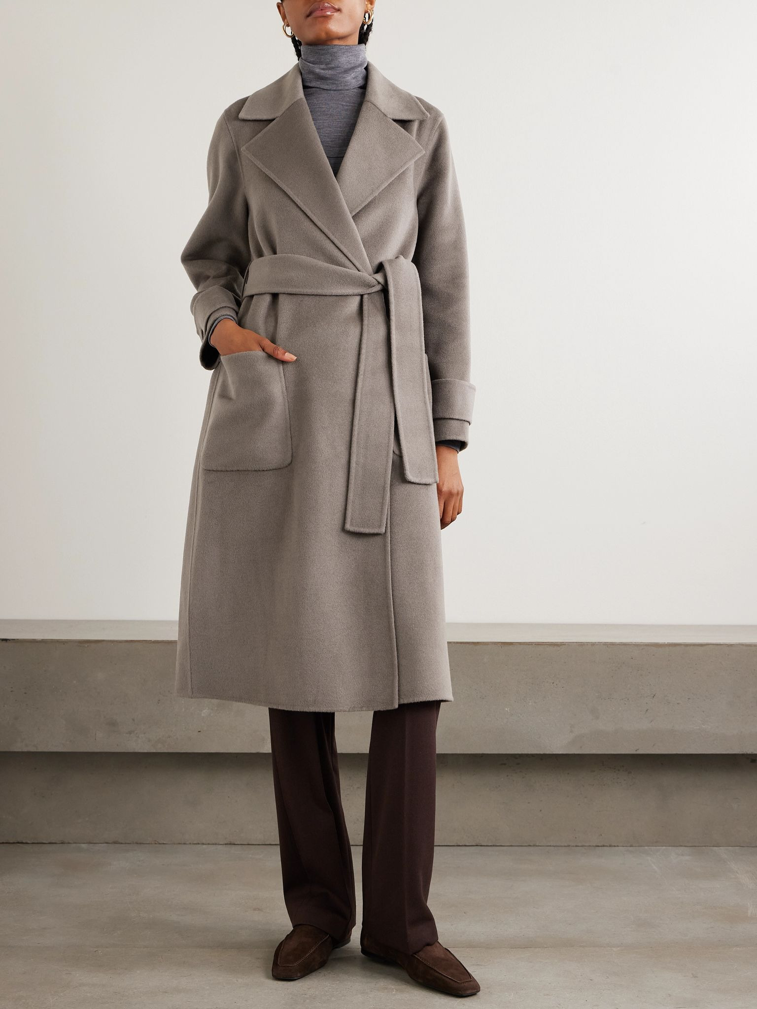 Arline belted wool and cashmere-blend coat Mushroom - 3