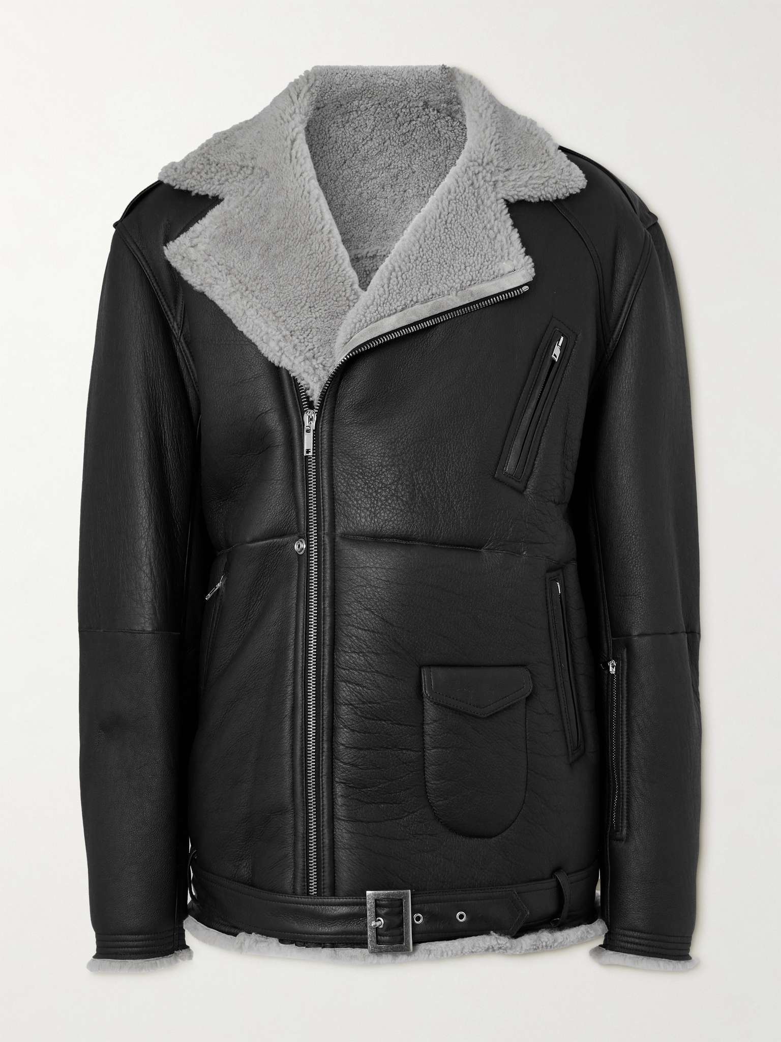 Rick Owens Jumbo Luke Stooges Belted Full Grain Leather Trimmed Shearling Jacket mrporter REVERSIBLE