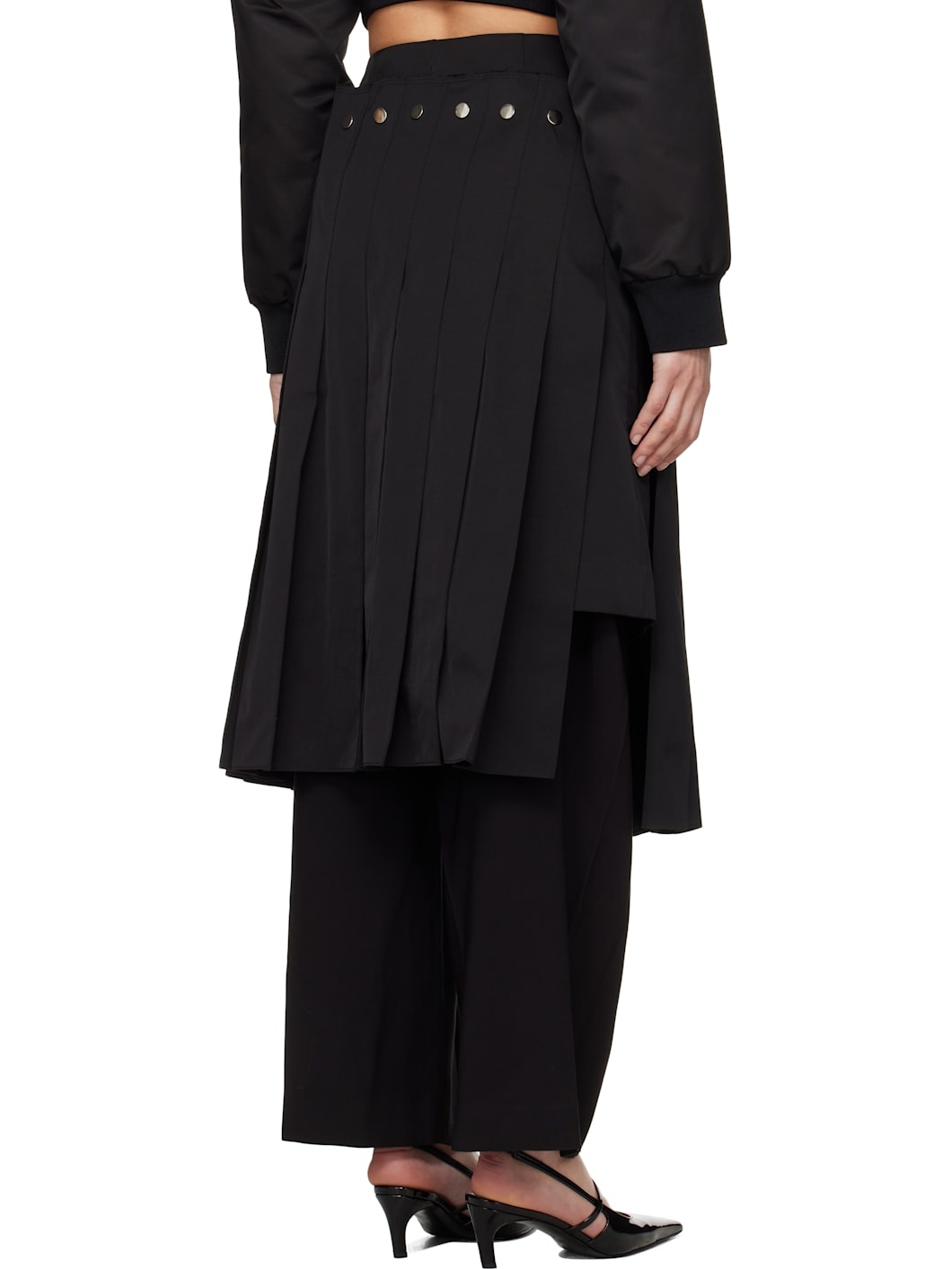 Black Double Layered Pleated Midi Skirt - 3