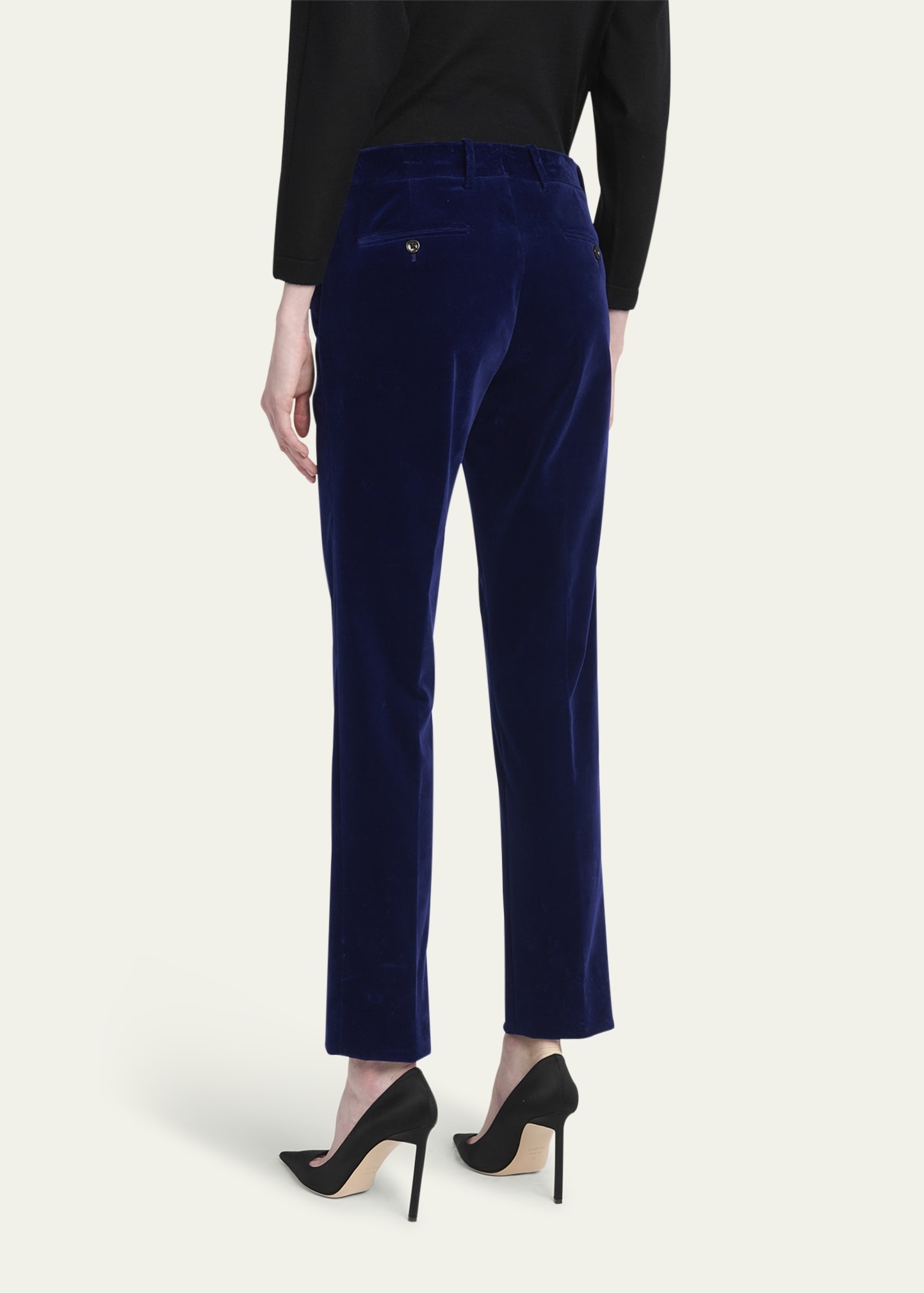 Velvet Slim-Leg Ankle Cigarette Trousers - 3