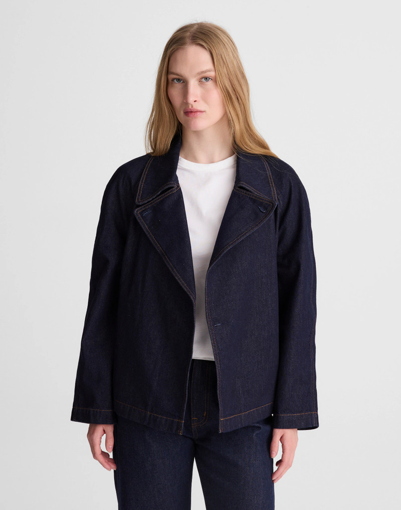 Denim Double-Breasted Crop Trench Coat 6