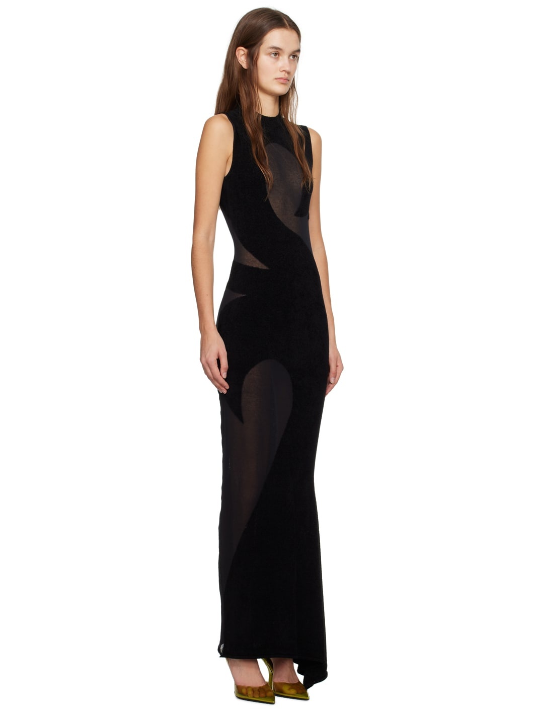 Black Flocked Maxi Dress - 2