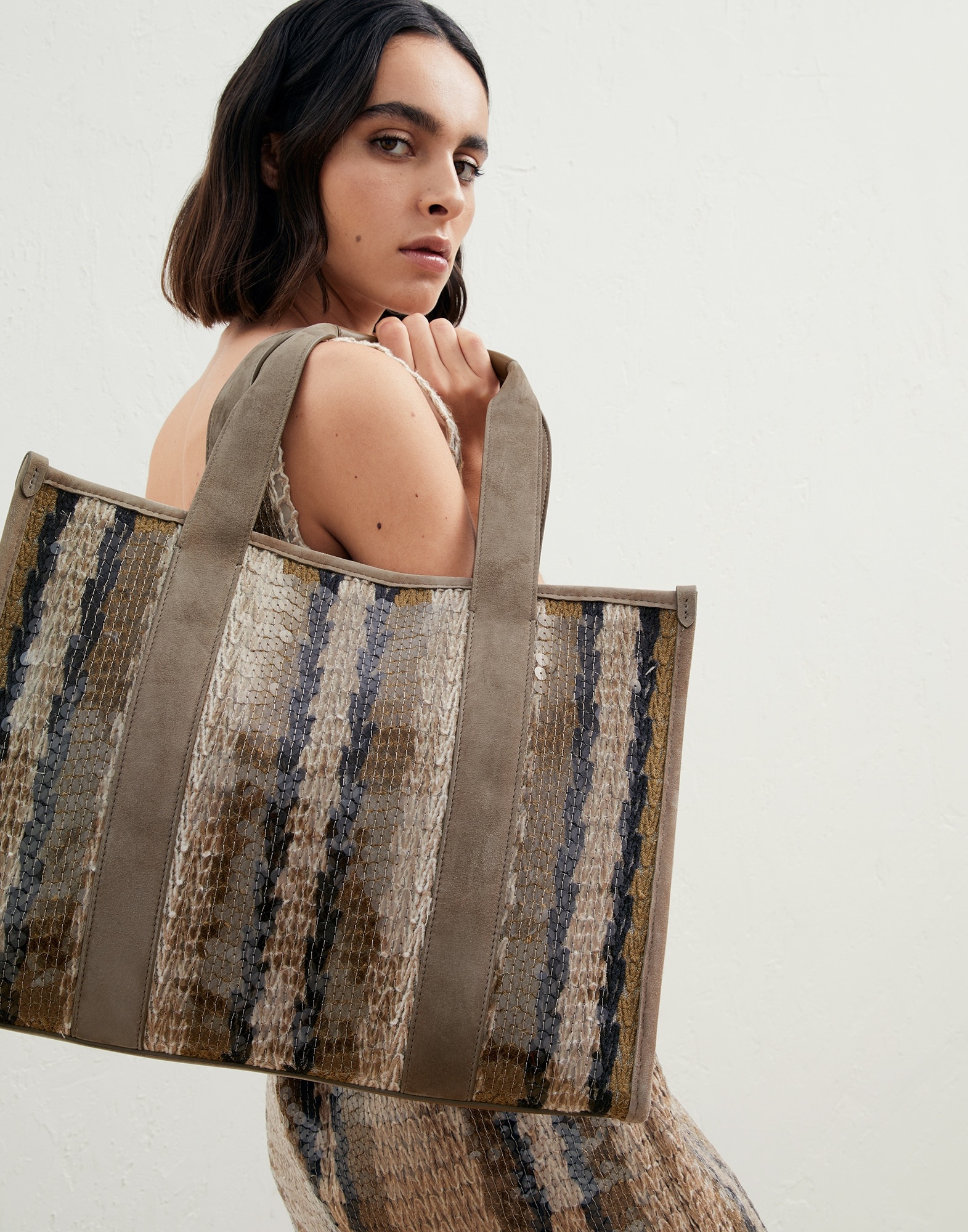 Dazzling Stripe Embroidery shopper bag in jute and cotton - 4
