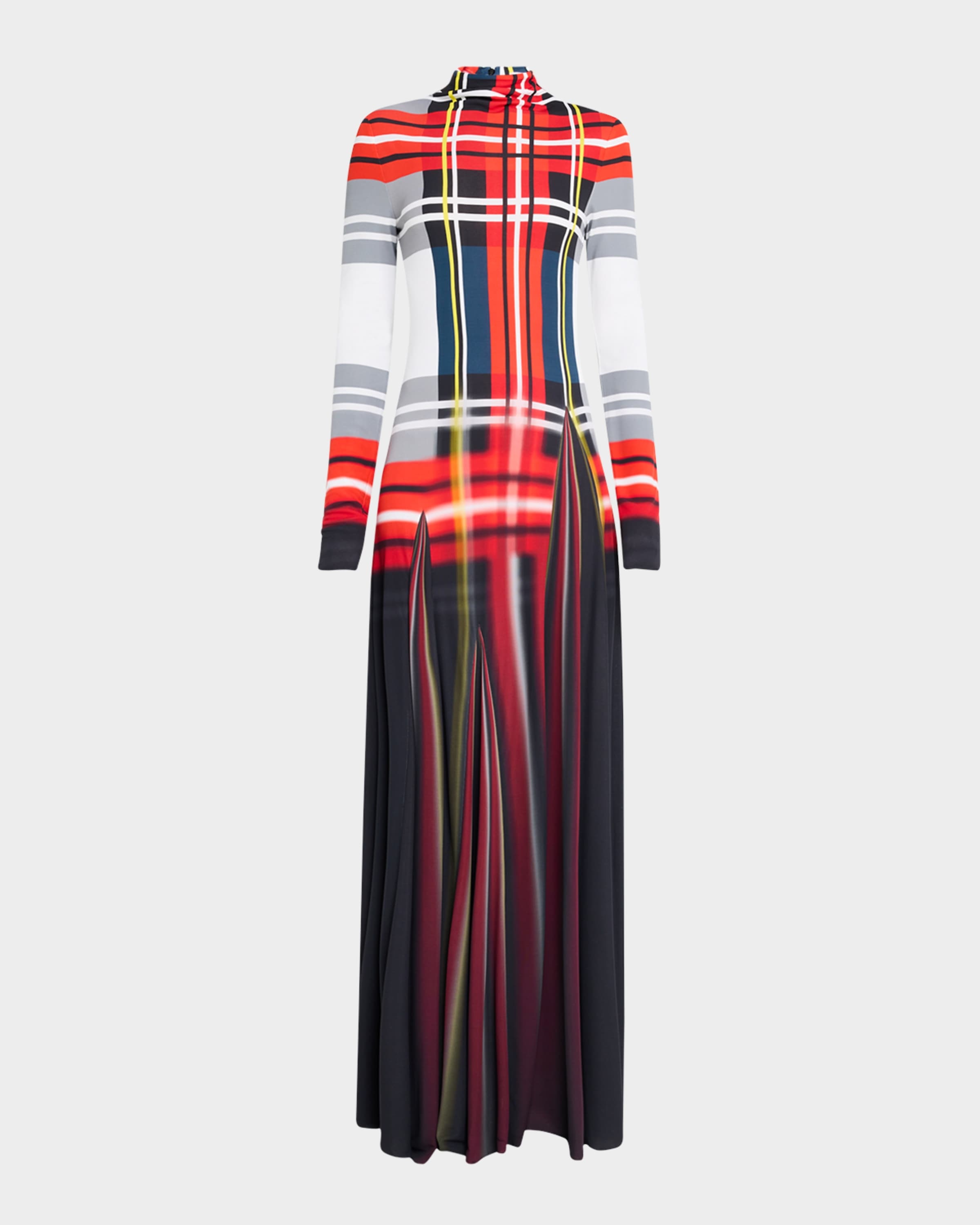 Blur Check Turtleneck Godet Maxi Dress - 2