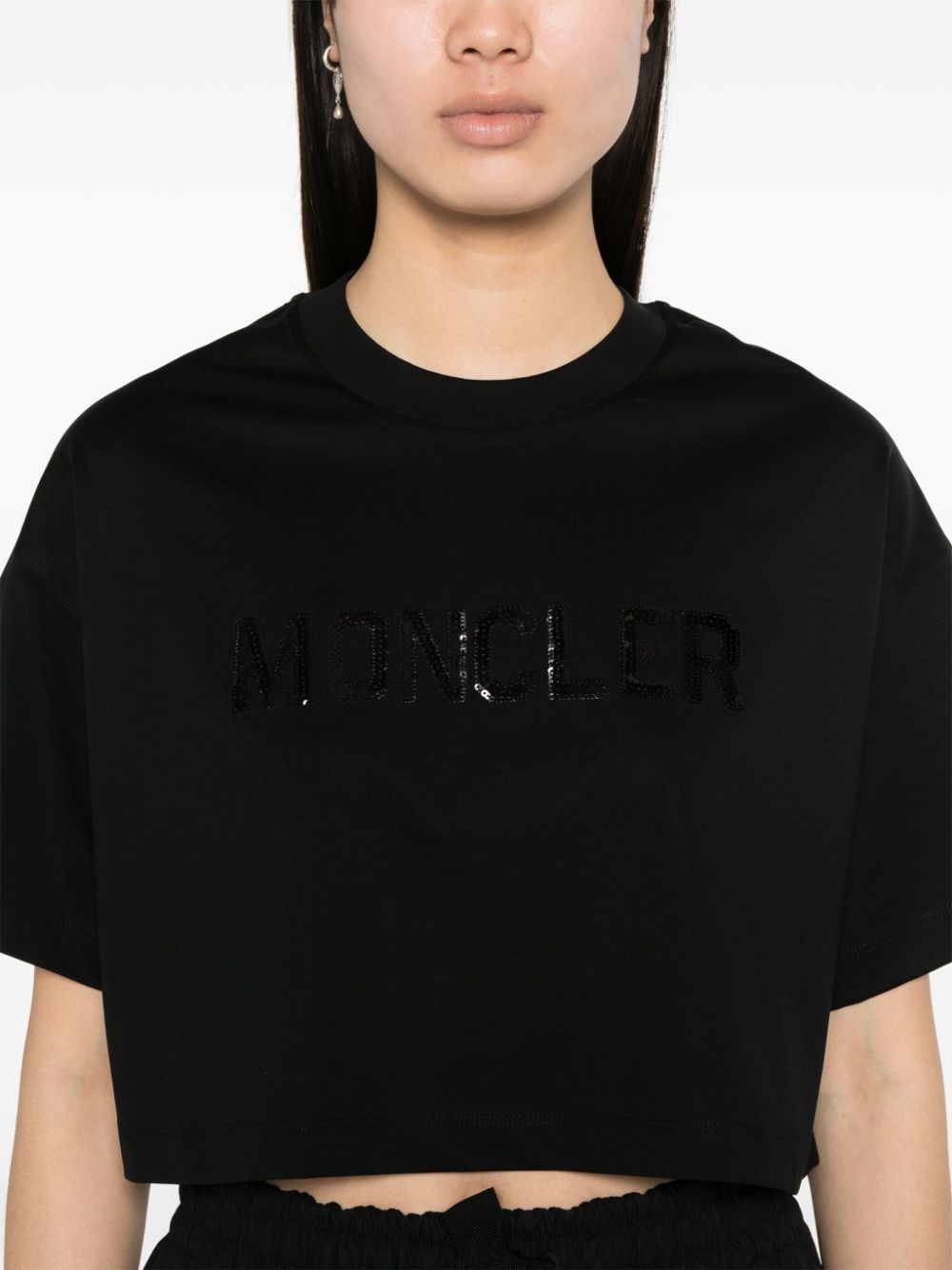 sequin-logo cropped T-shirt - 5