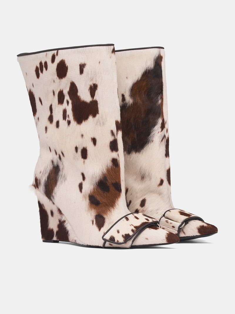 White Cow Print Wide Boots 2