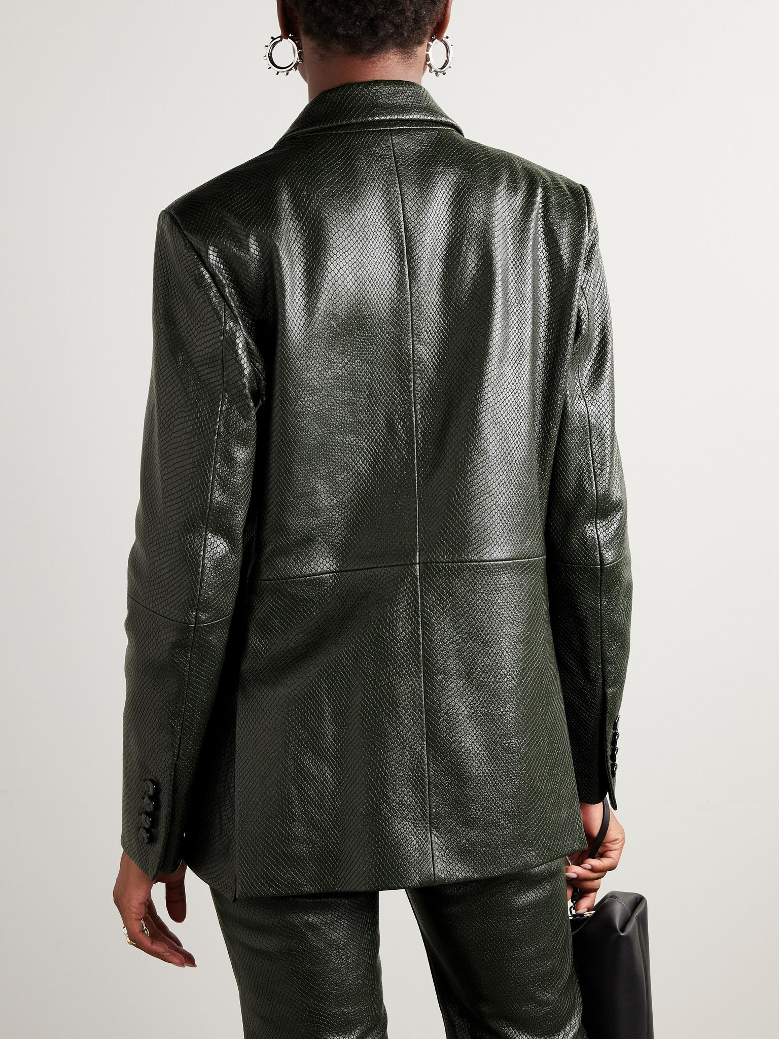 Emera double-breasted snake-effect leather blazer Green - 3