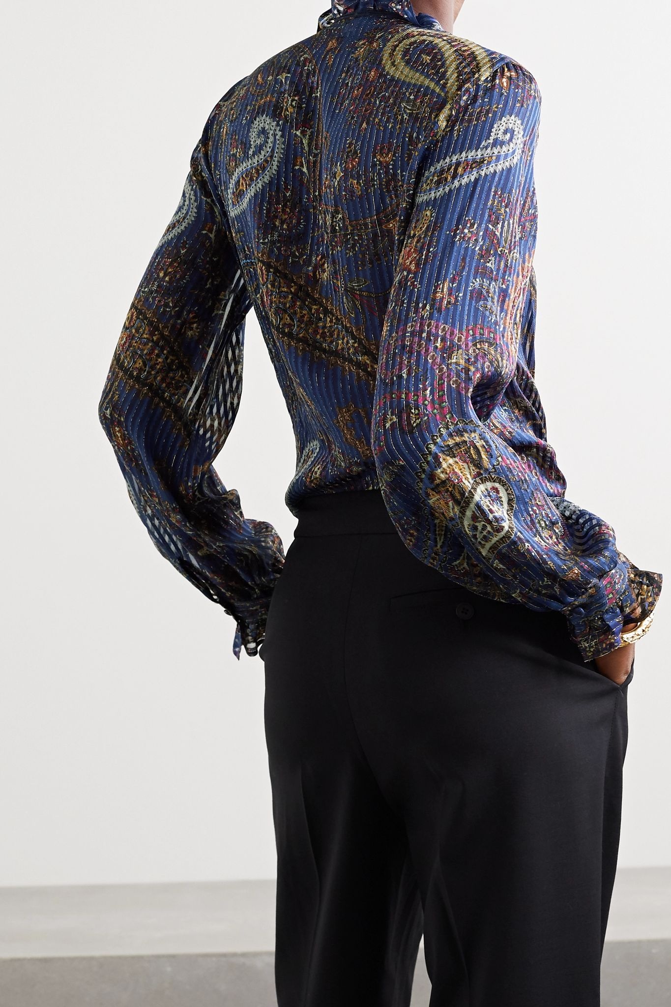 Ruffled pleated metallic paisley-print silk-chiffon blouse - 3