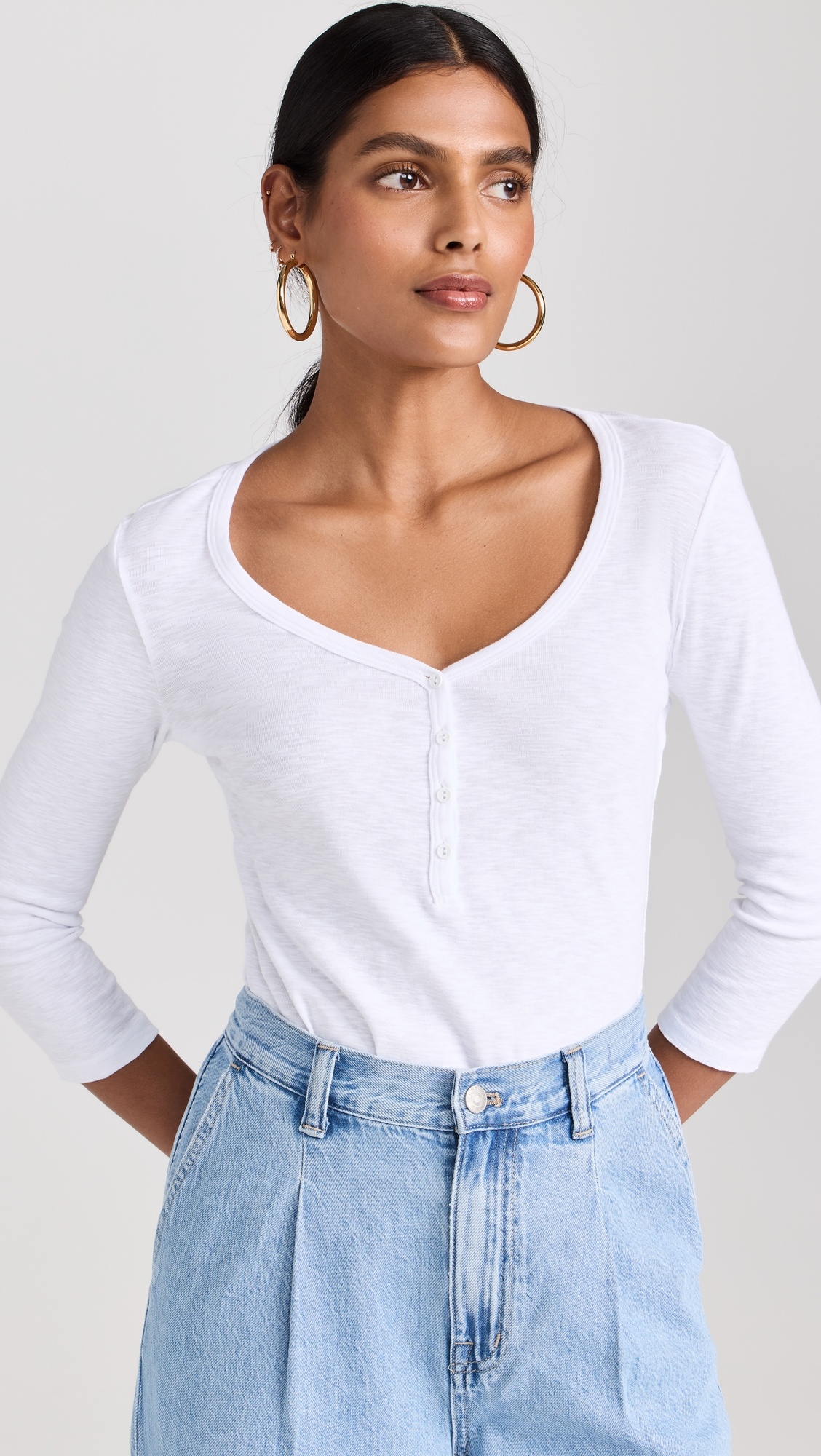 Rowena 3/4 Sleeve Henley Top - 1