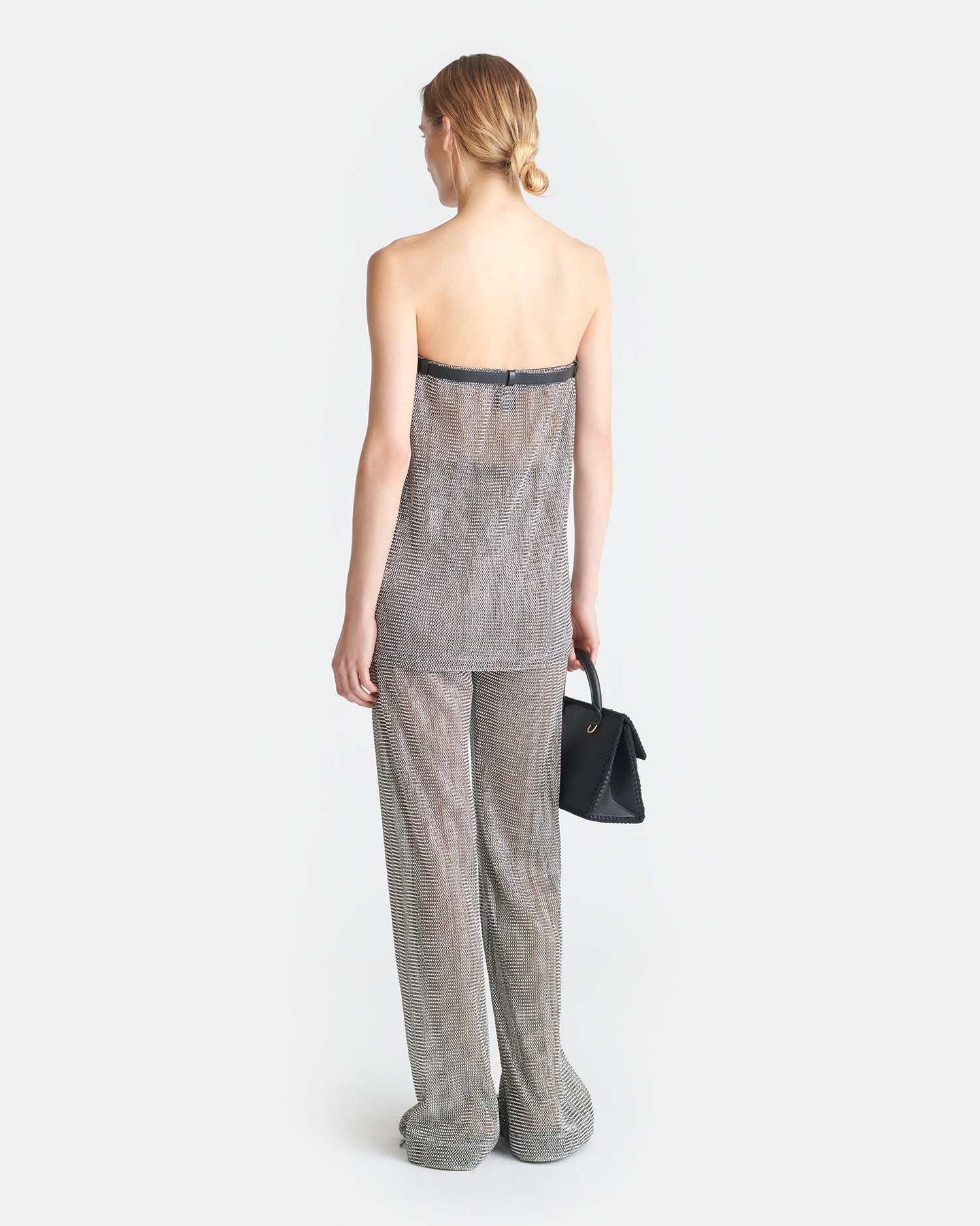 Leather-Trimmed Metallic Top - 4