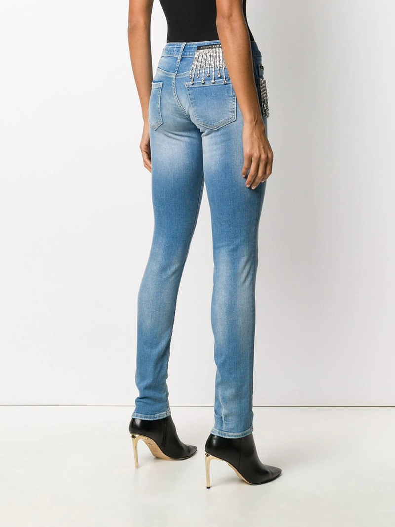 crystal-fringe slim-fit jeans 4