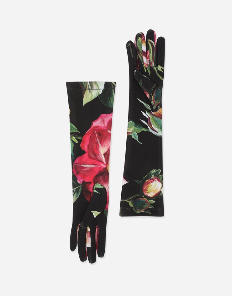 Rose-print jersey gloves with DG logo - 3