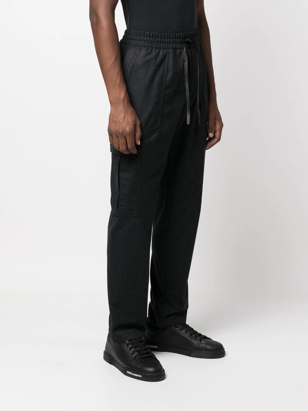 drawstring wool cargo trousers - 3