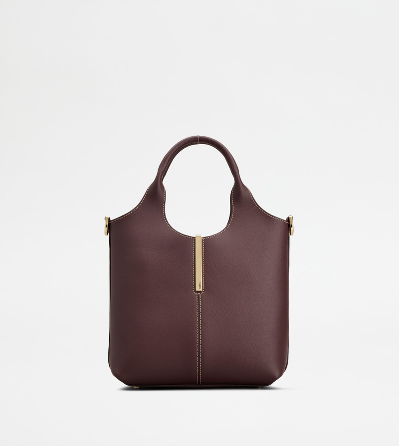 TOTE SHOPPING BAG IN LEATHER MINI - BURGUNDY 1
