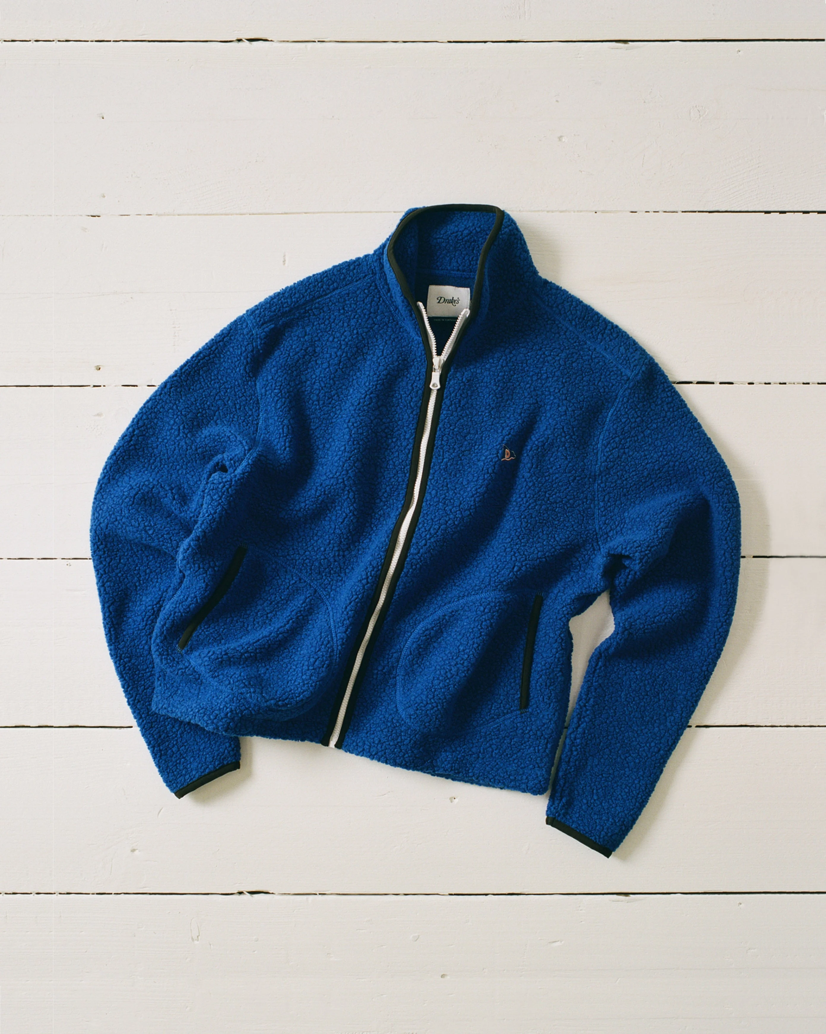 Blue Boucle Wool Zip Fleece Jacket - 1
