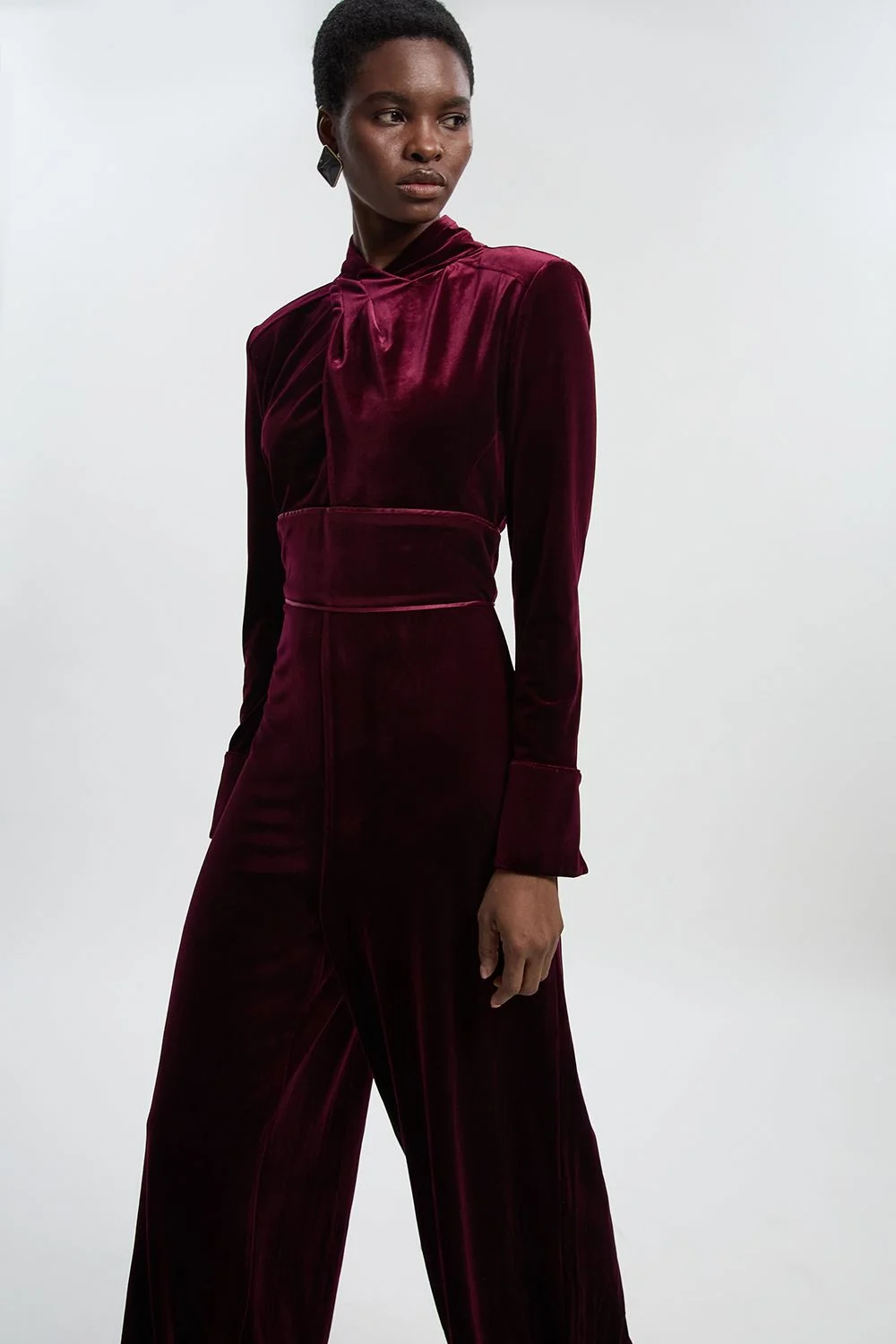 Velvet Wrap Detail Woven Jumpsuit - 1
