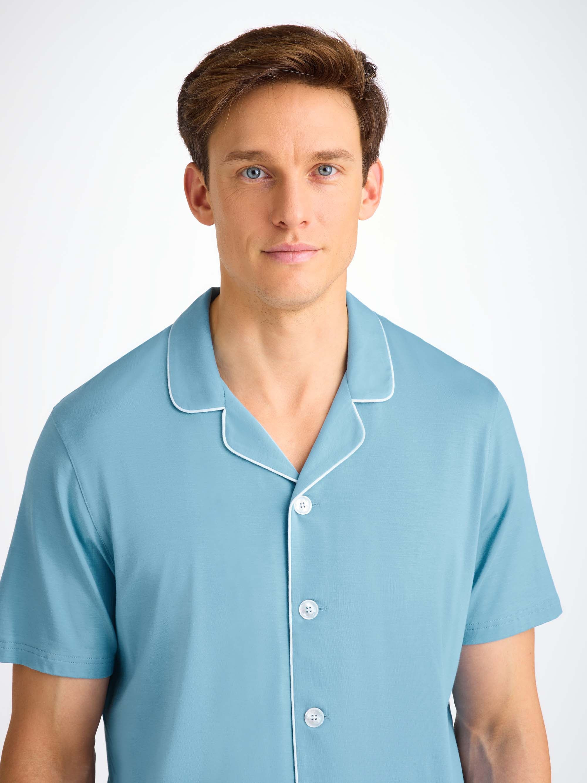 Men's Short Pajamas Basel Micro Modal Stretch Ocean Blue - 5