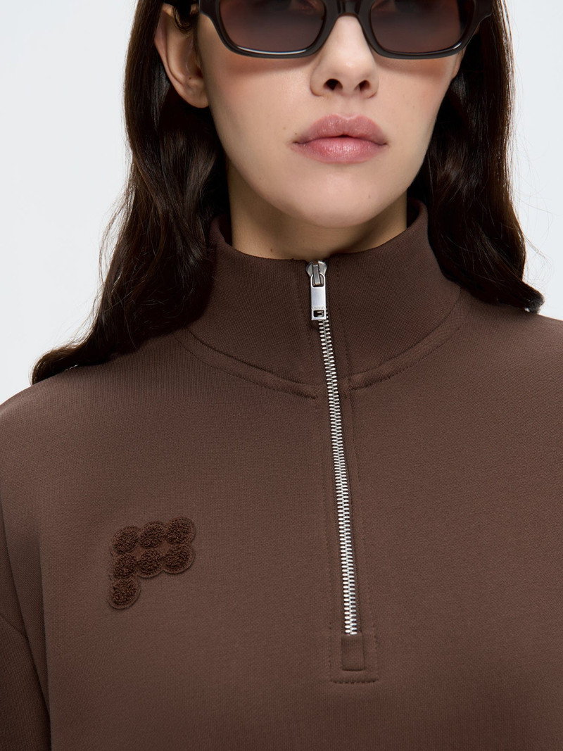 Womens Half Zip Sweatshirt - Mahogany Brown 4