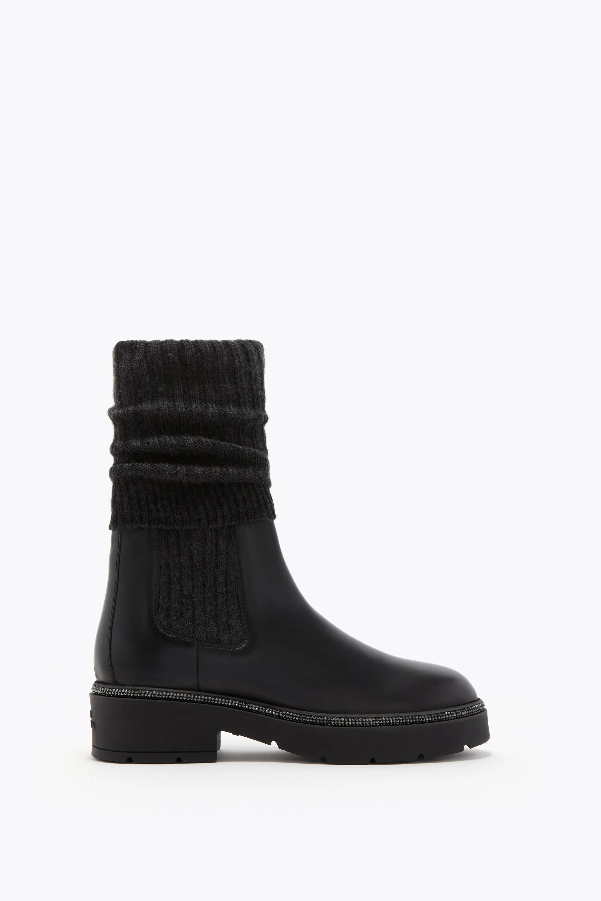 BIKA LEATHER AND CASHMERE BLACK ANKLE BOOT WITH CRYSTALS 50 - 1