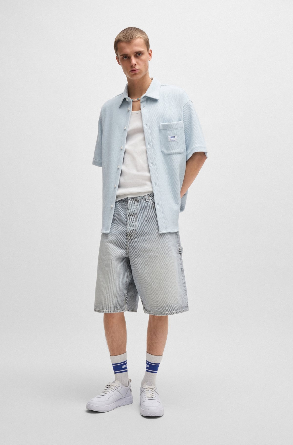 SHORT-SLEEVED SHIRT IN WAFFLE-STRUCTURED COTTON - 4