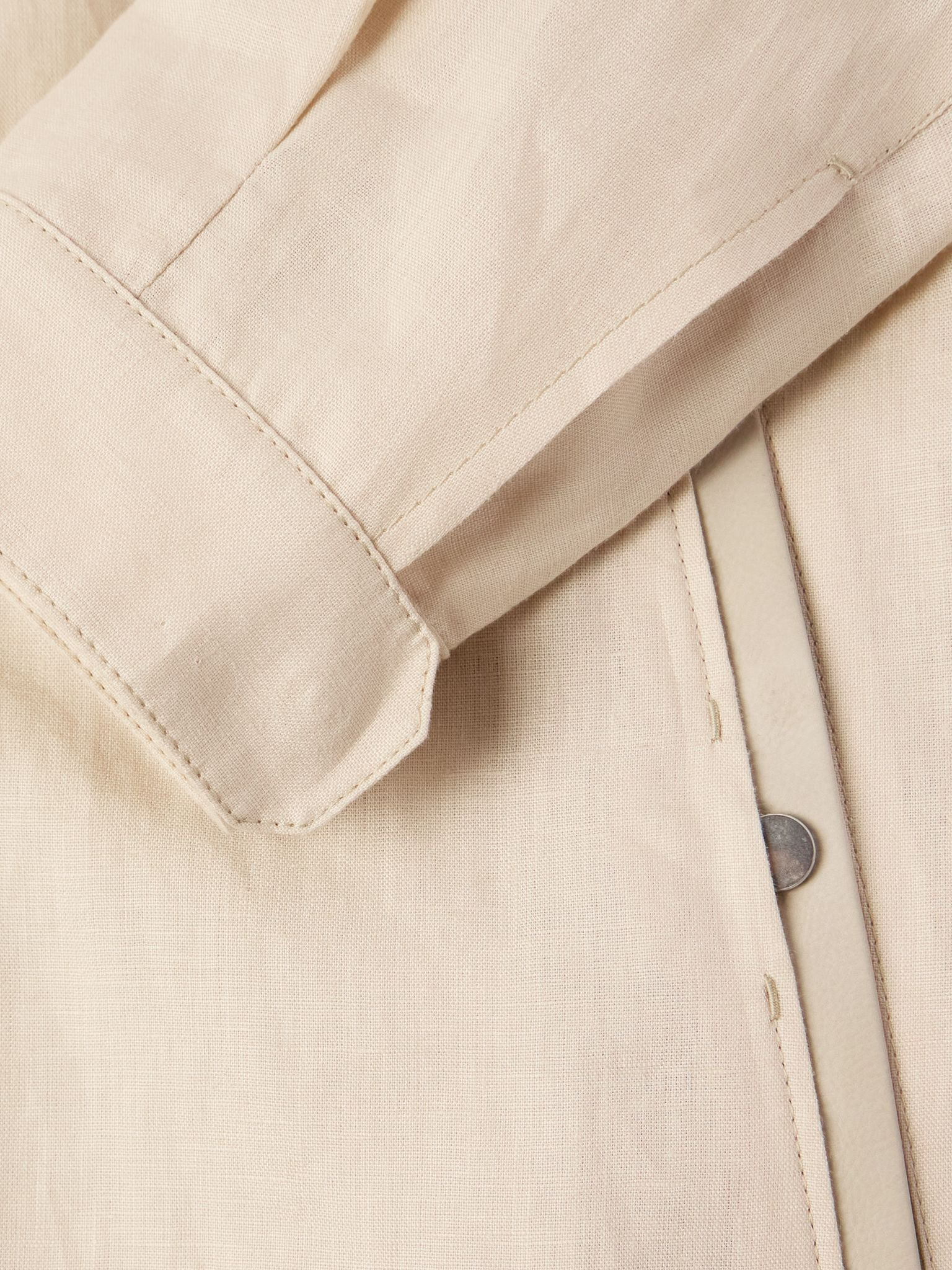 Leather-Trimmed Oasi Linen Jacket Beige - 5