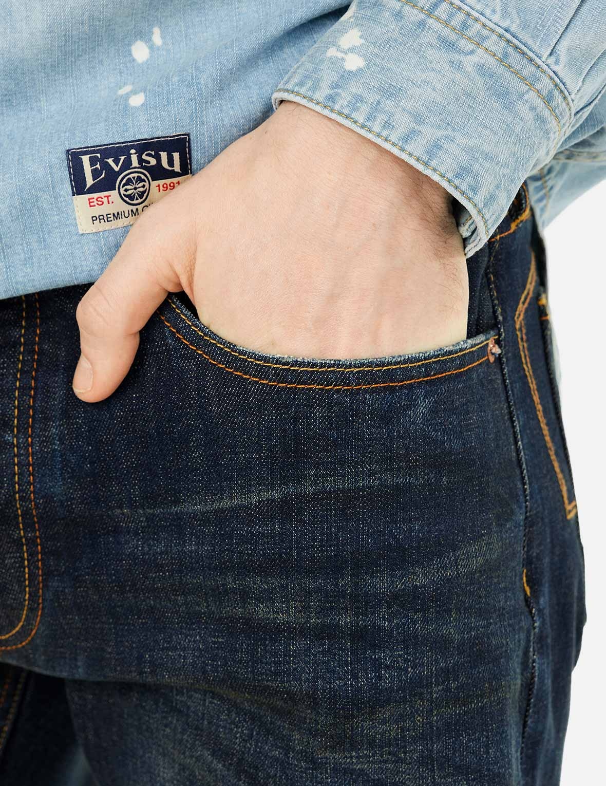 Multi-pocket Dark-toned Washed Slim Fit Jeans #2010 - 12