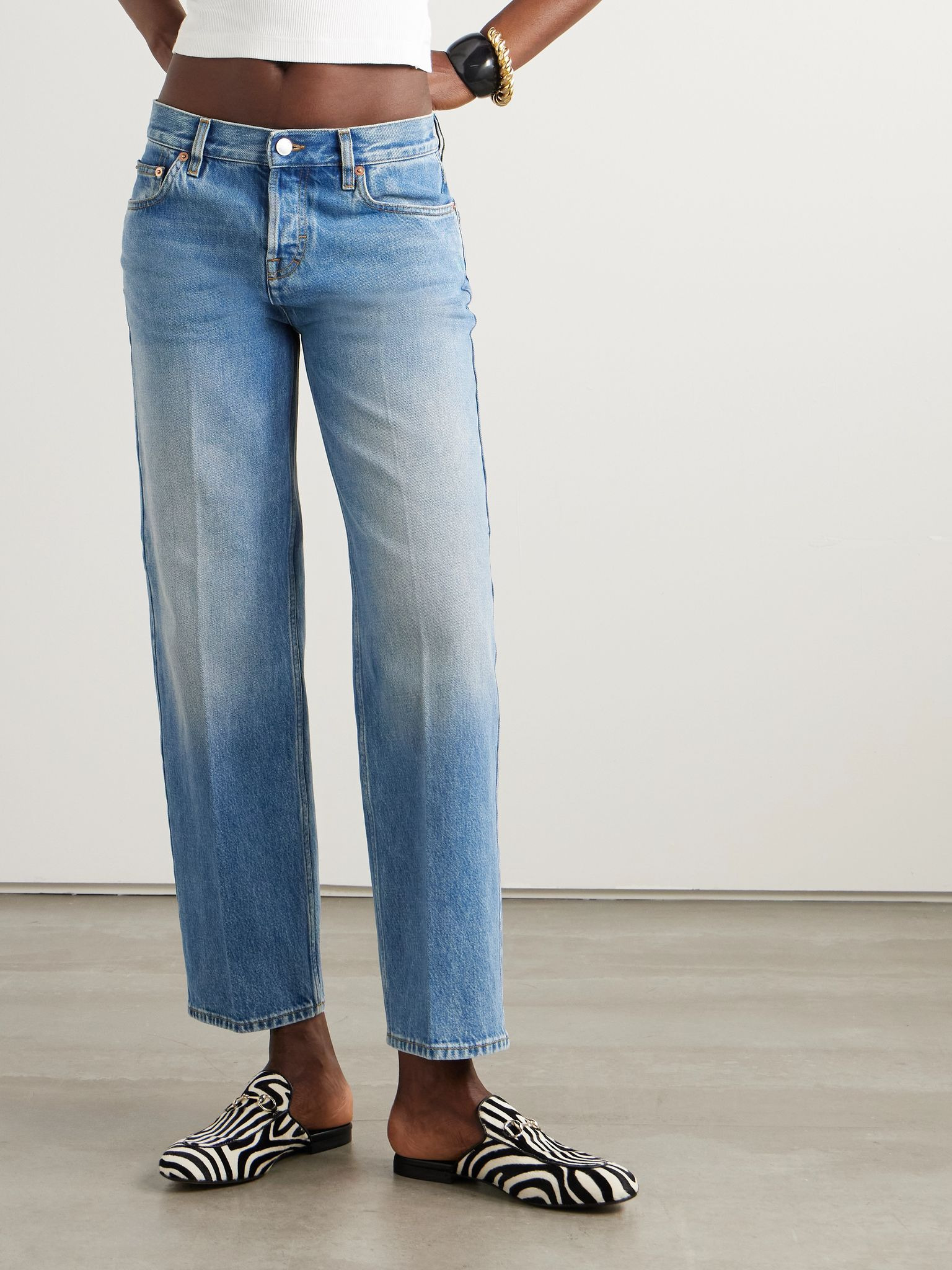 Cropped mid-rise straight-leg jeans Blue - 3