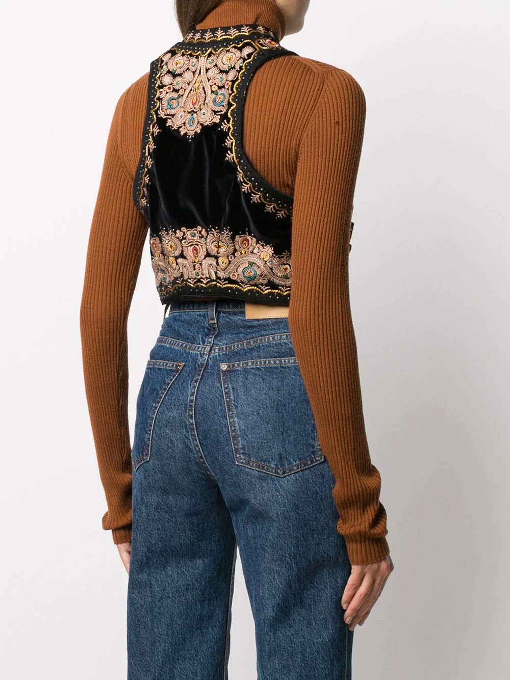 embroidered crop waistcoat - 4