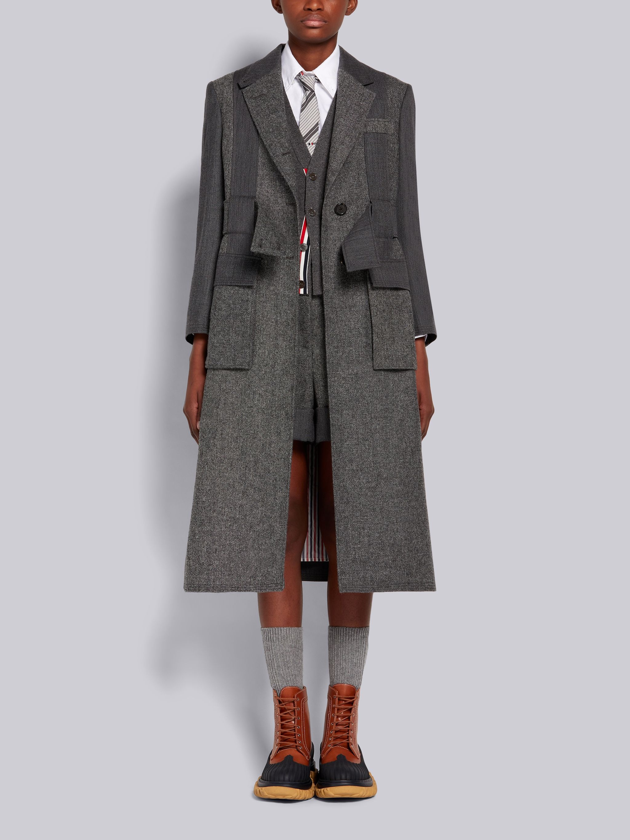 Silver Shetland Wool Open Pleat Back Norfolk Overcoat - 4