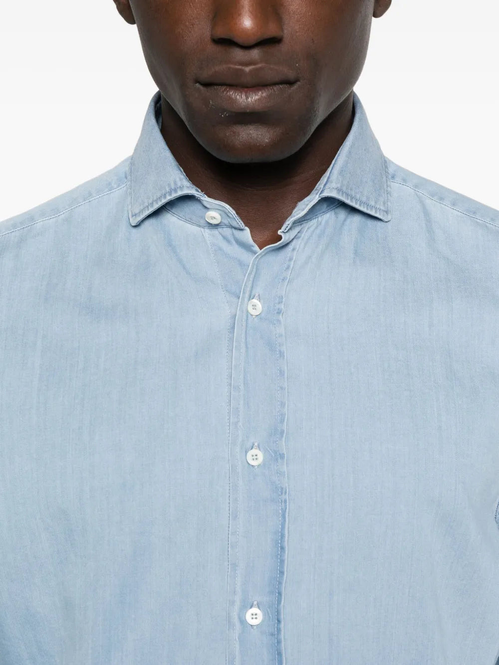 Brunello Cucinelli Men Long-Sleeved Denim Shirt - 5