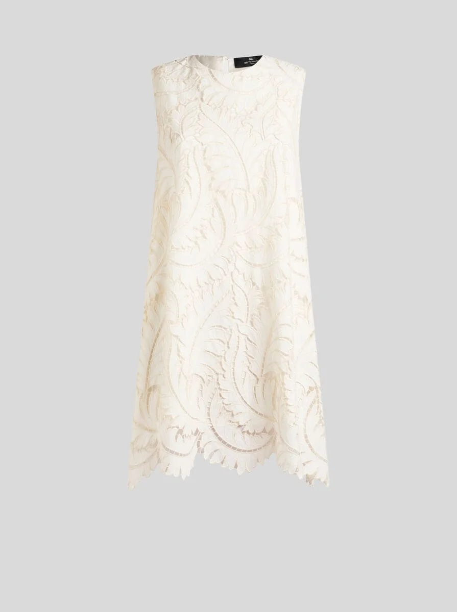 COTTON POPLIN MINI DRESS WITH EMBROIDERED LACE - 1