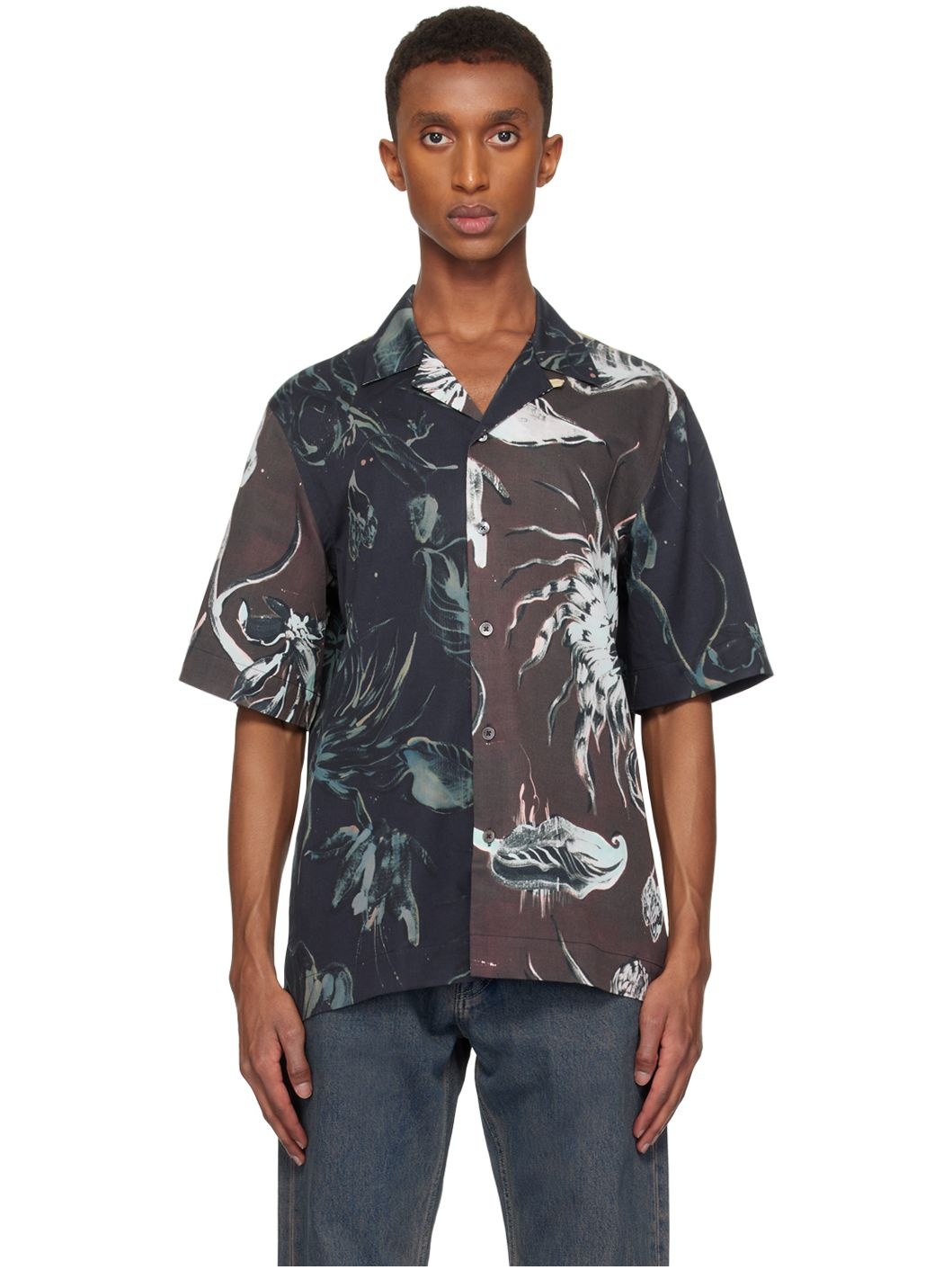 Navy & Brown Mixed Panel Thistleberry Shirt - 1
