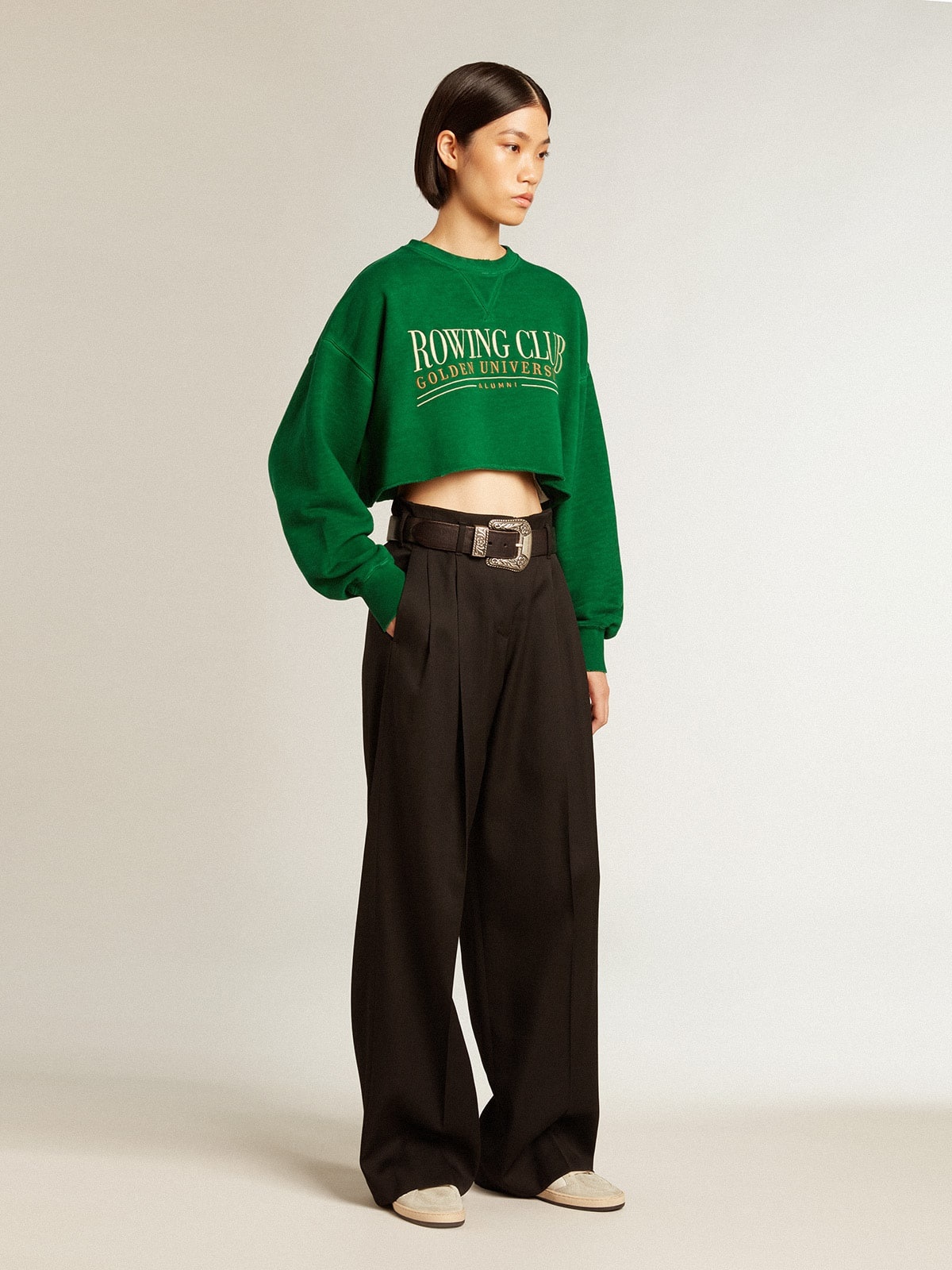Green cropped round-neck cotton sweatshirt - 3
