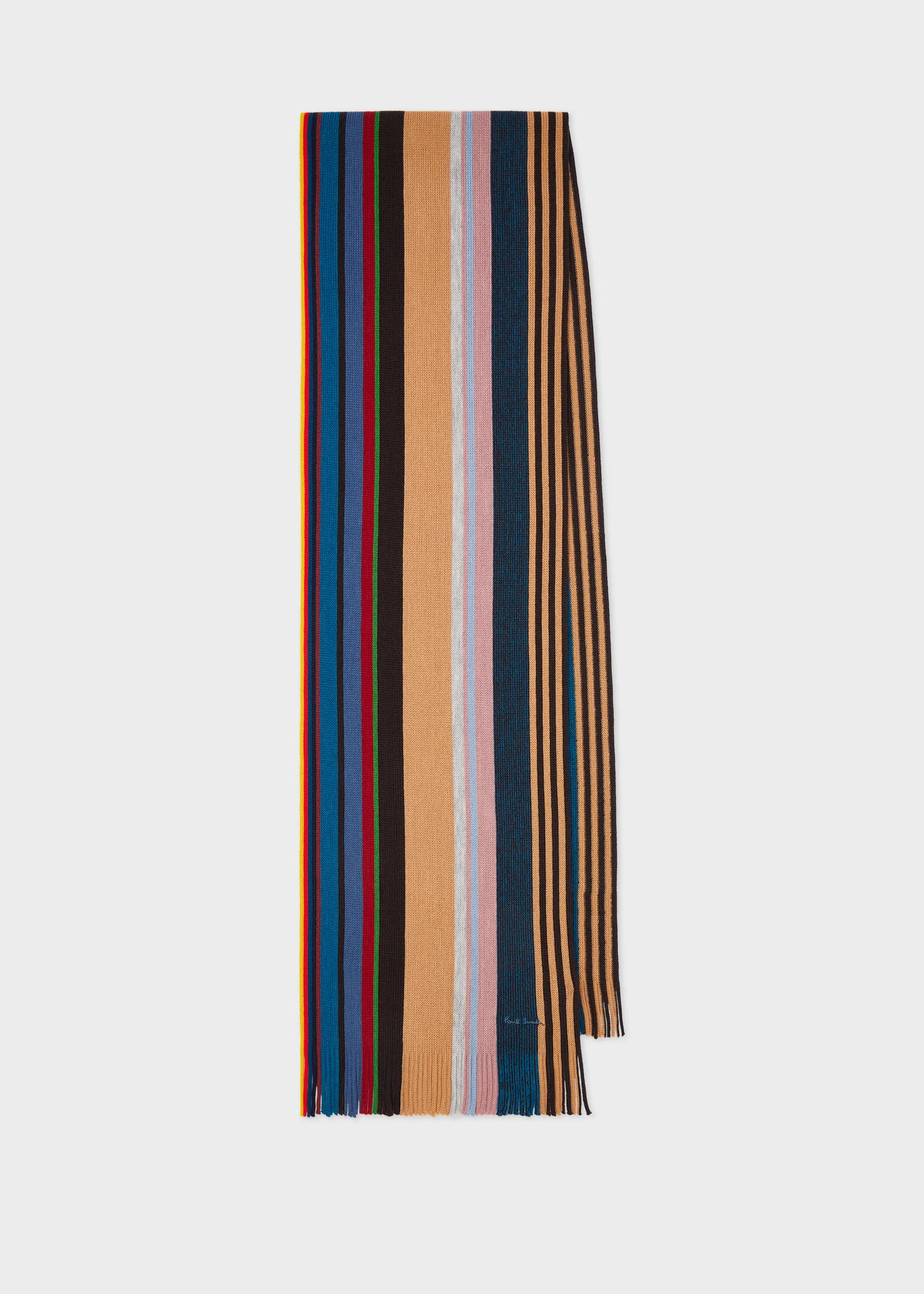 Brown Merino Wool Twisted Stripe Scarf - 1