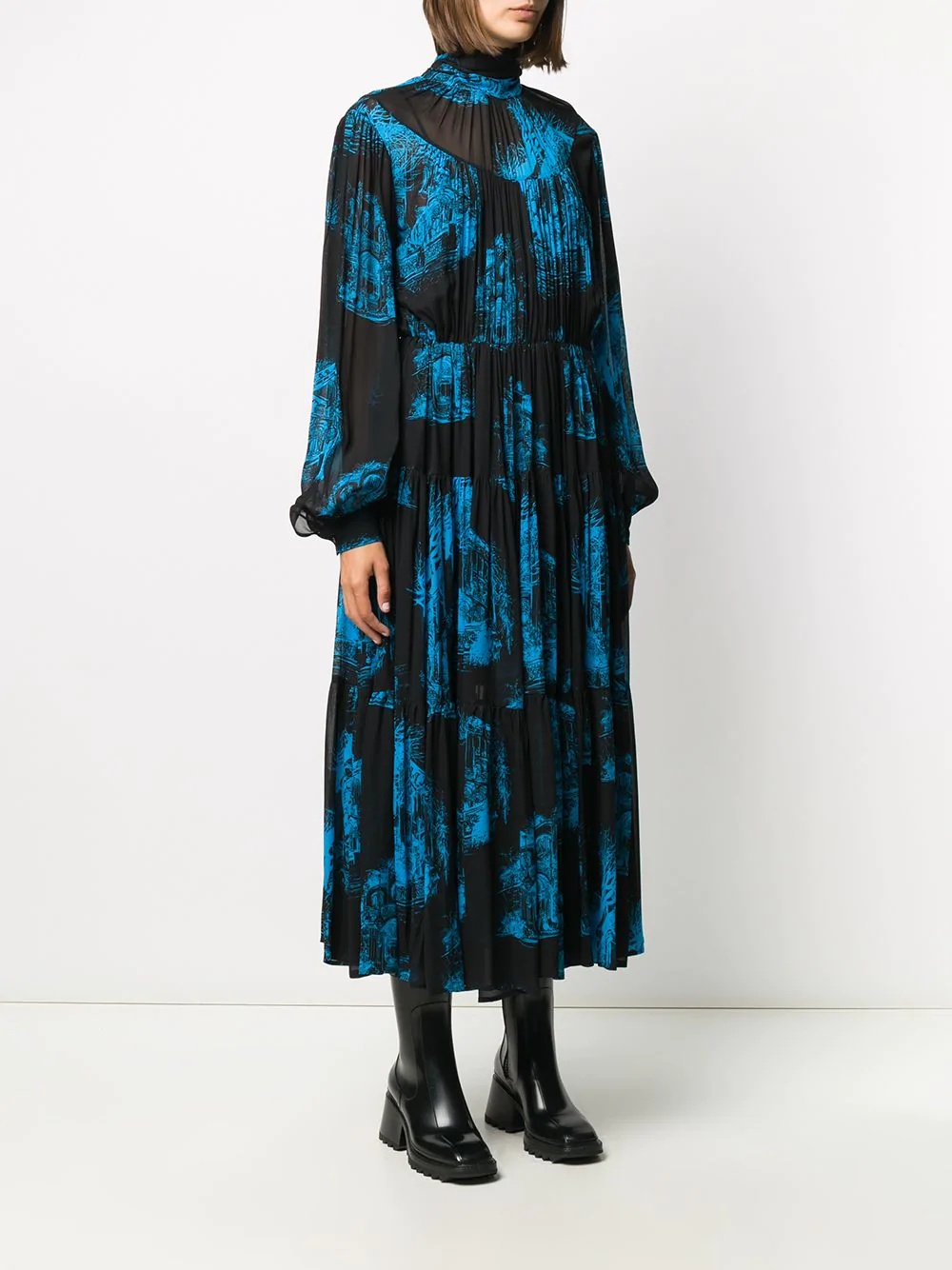 printed pleated midi dress - 3