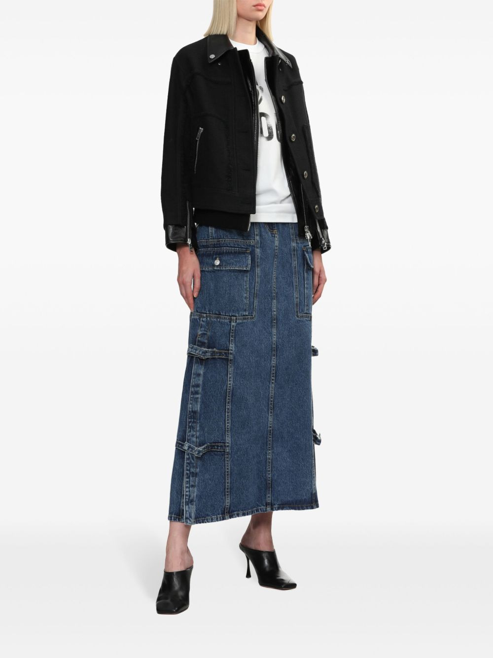 denim cargo midi skirt - 2
